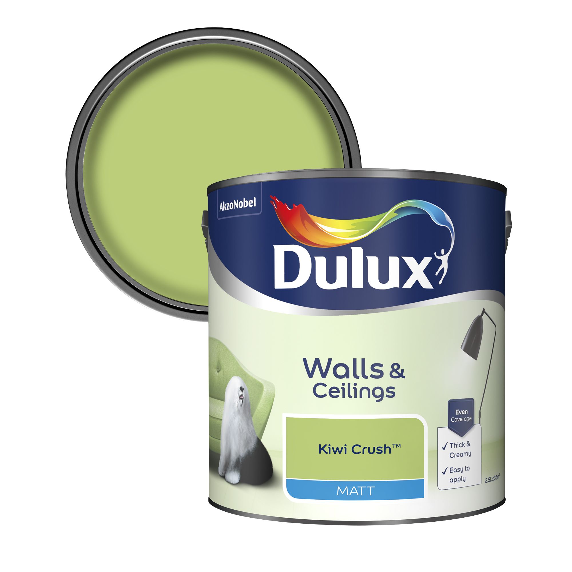 Dulux Walls & ceilings Kiwi crush Matt Emulsion paint, 2.5L