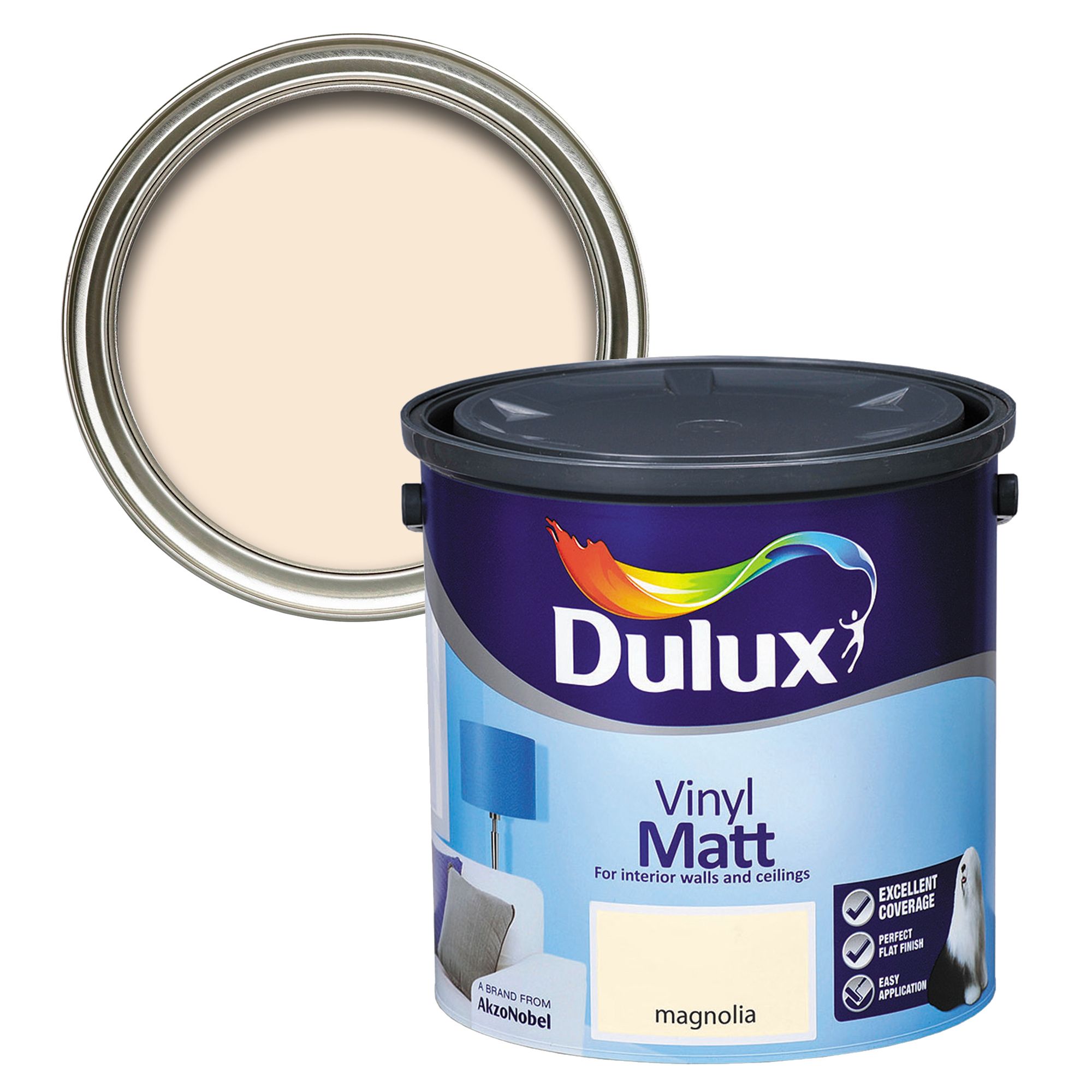 Dulux Walls & Ceilings Magnolia Flat matt Wall & ceiling Emulsion paint ...