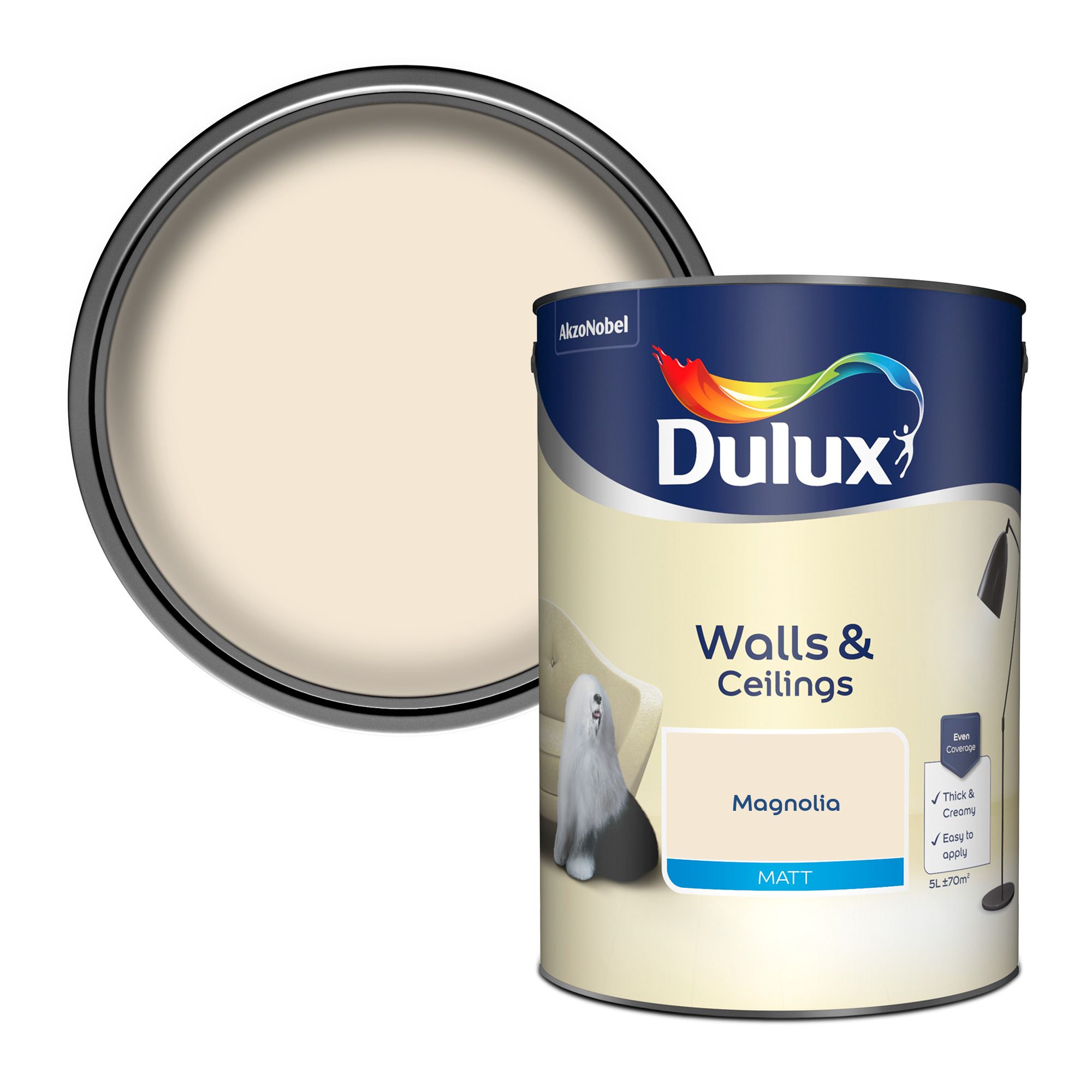 Dulux Walls & ceilings Magnolia Matt Wall & ceiling Emulsion paint, 5L