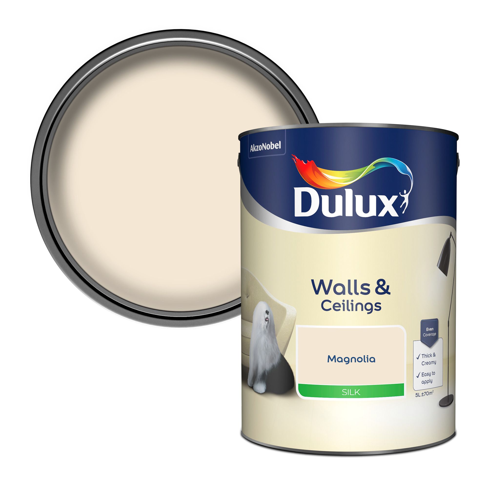 Dulux Walls & ceilings Magnolia Silk Wall & ceiling Emulsion paint, 5L