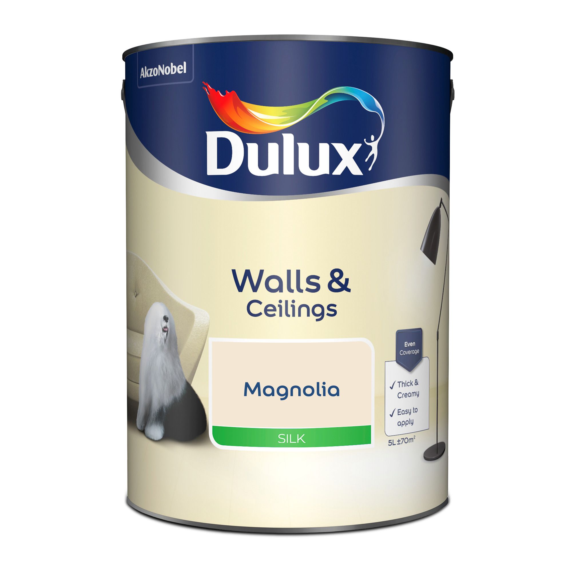 Dulux Walls & ceilings Magnolia Silk Wall & ceiling Emulsion paint, 5L