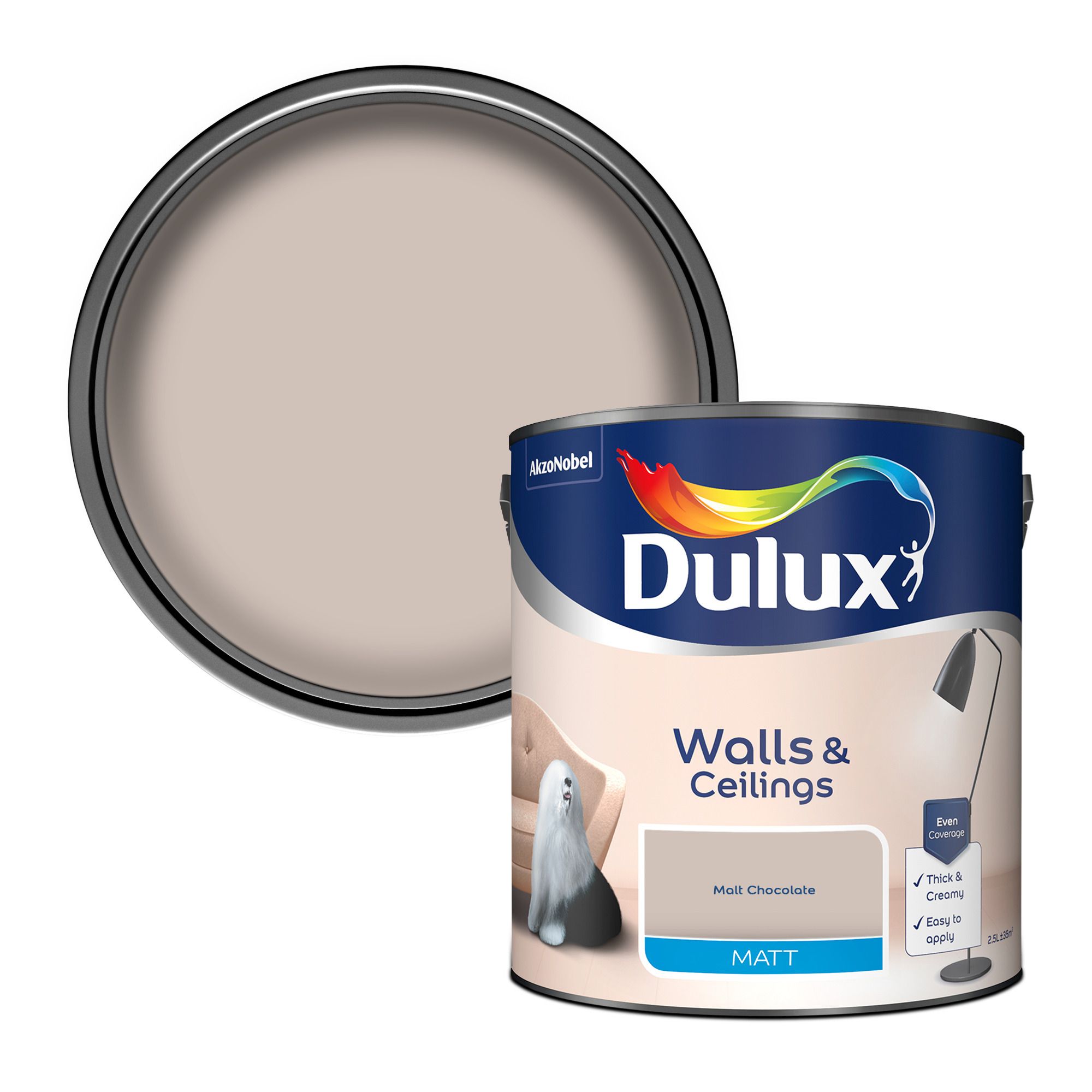 Dulux Walls & ceilings Malt chocolate Matt Wall & ceiling Emulsion paint, 2.5L