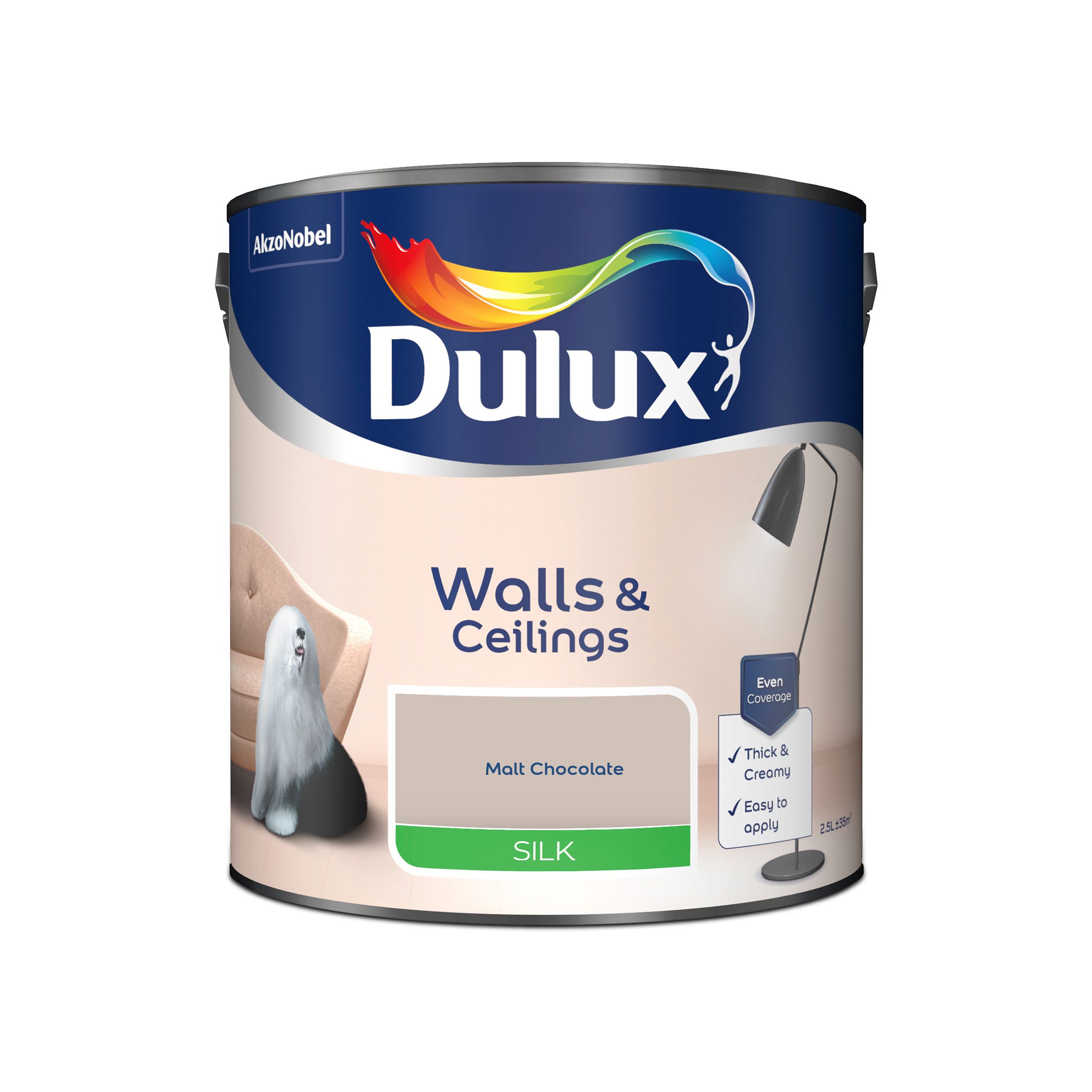 Dulux Walls & ceilings Malt chocolate Silk Emulsion paint, 2.5L