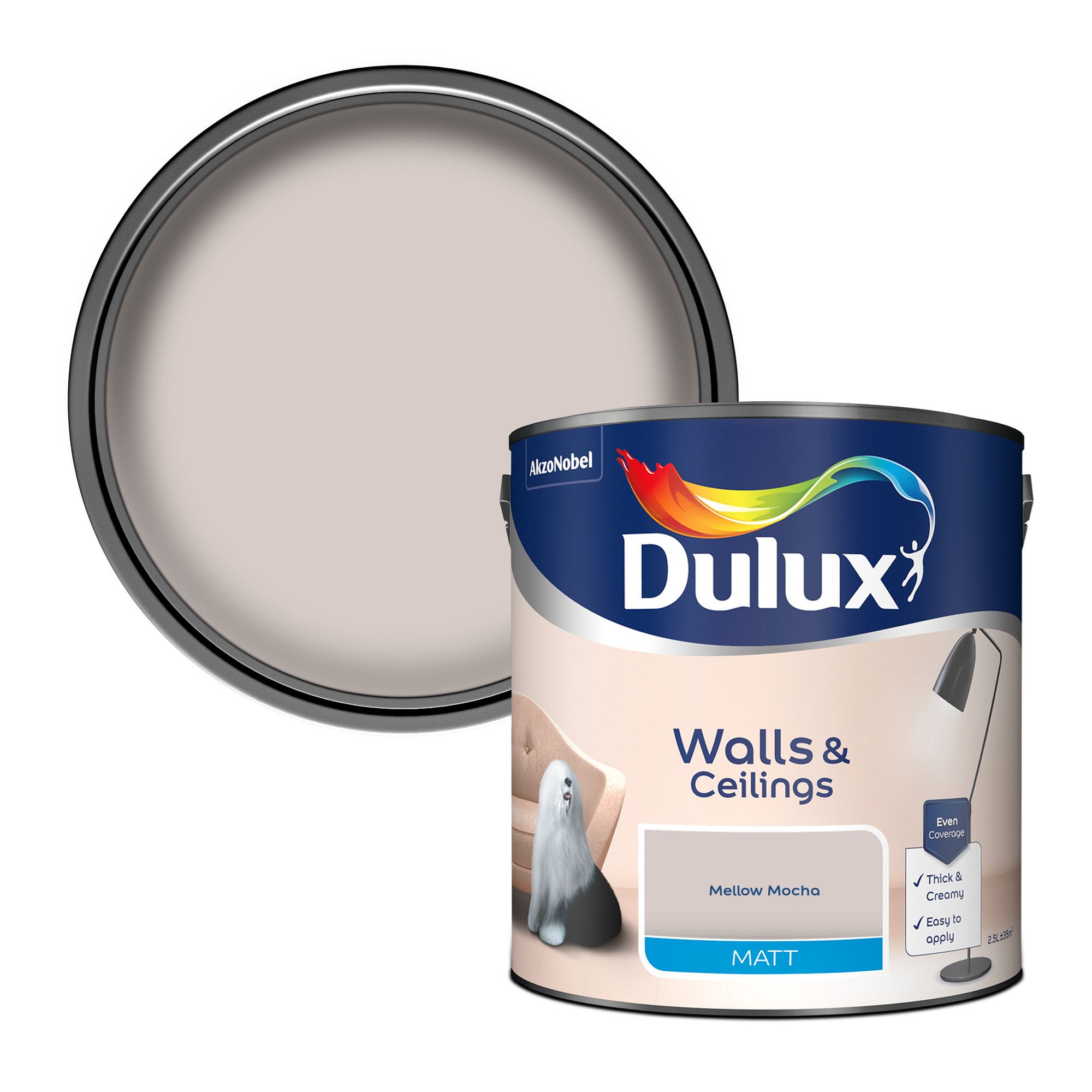 Dulux Walls & ceilings Mellow mocha Matt Emulsion paint, 2.5L