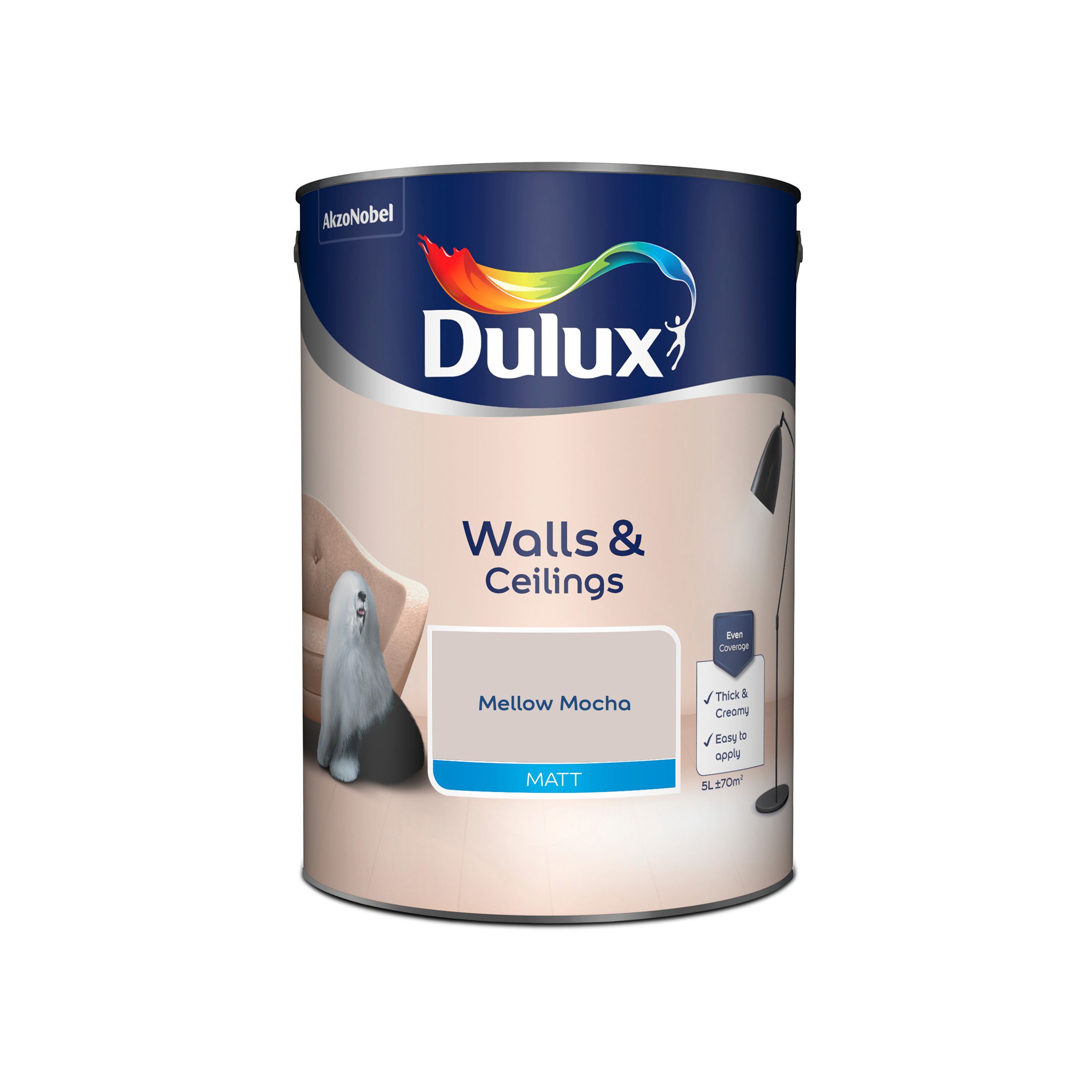 Dulux Walls & ceilings Mellow mocha Matt Emulsion paint, 5L