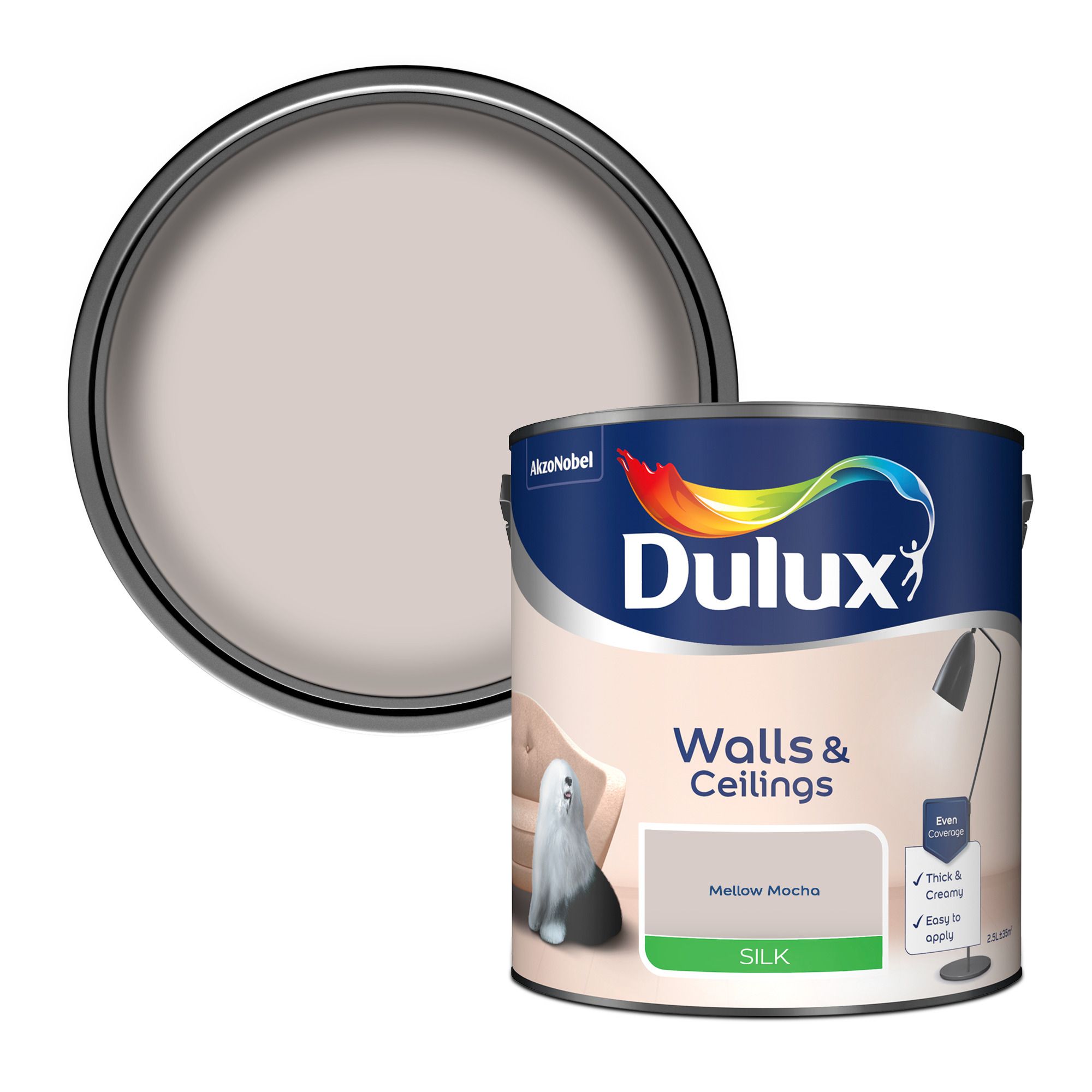 Dulux Walls & ceilings Mellow mocha Silk Wall & ceiling Emulsion paint, 2.5L