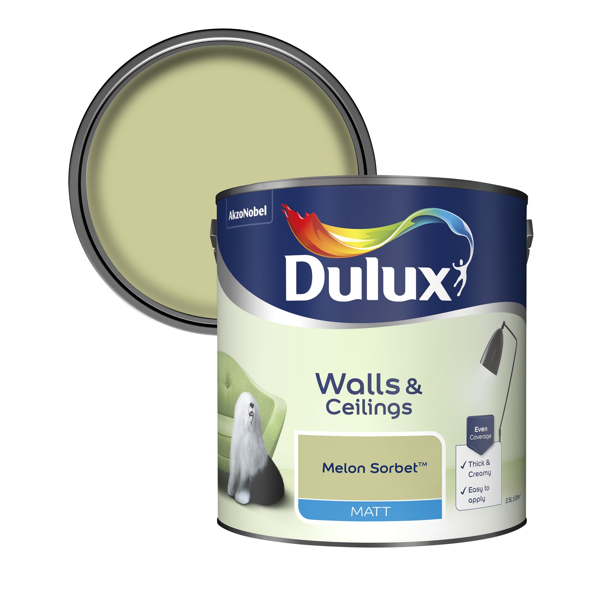 Dulux Walls & ceilings Melon sorbet Matt Emulsion paint, 2.5L