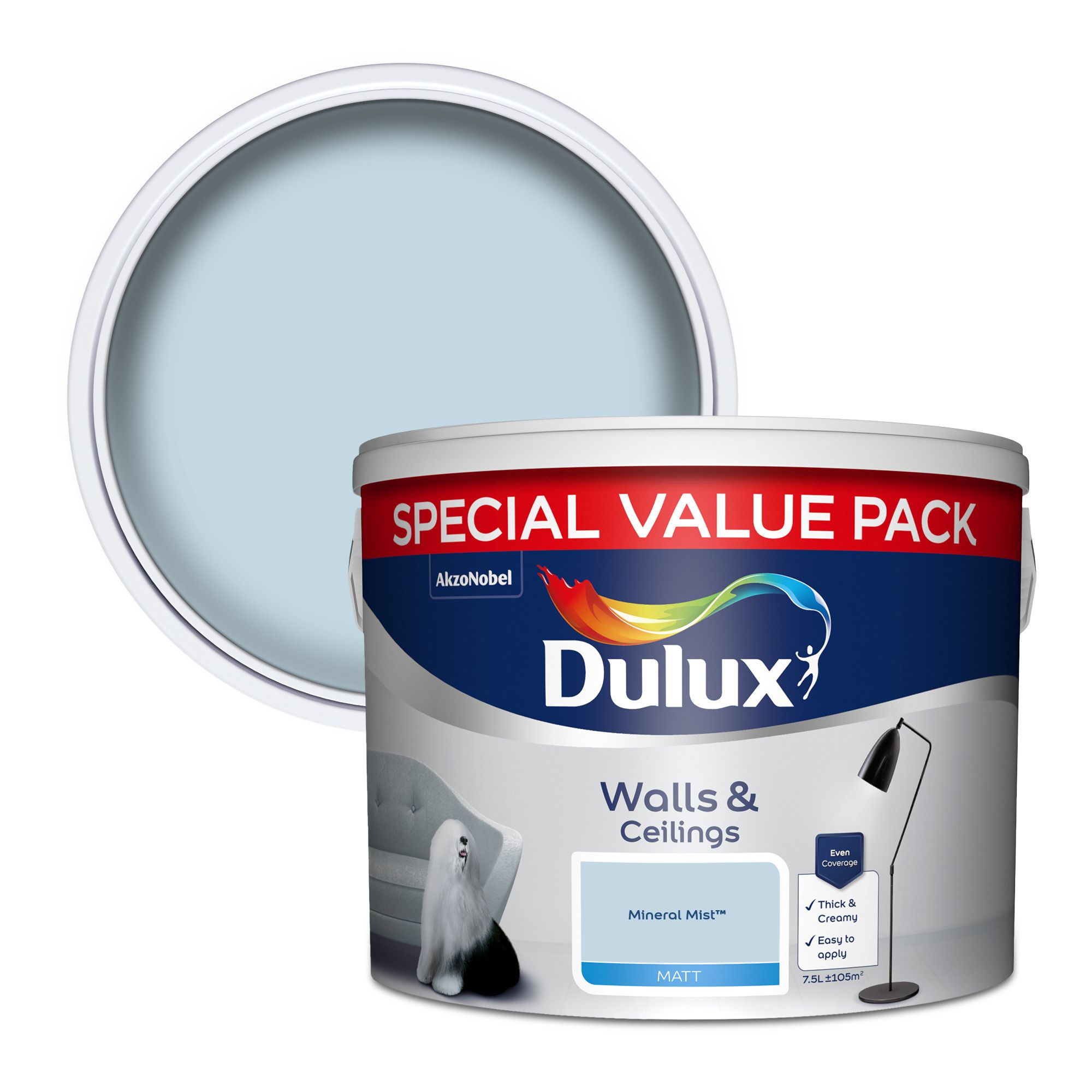 Dulux Walls & Ceilings Mineral Mist Vinyl matt Emulsion paint, 7.5L