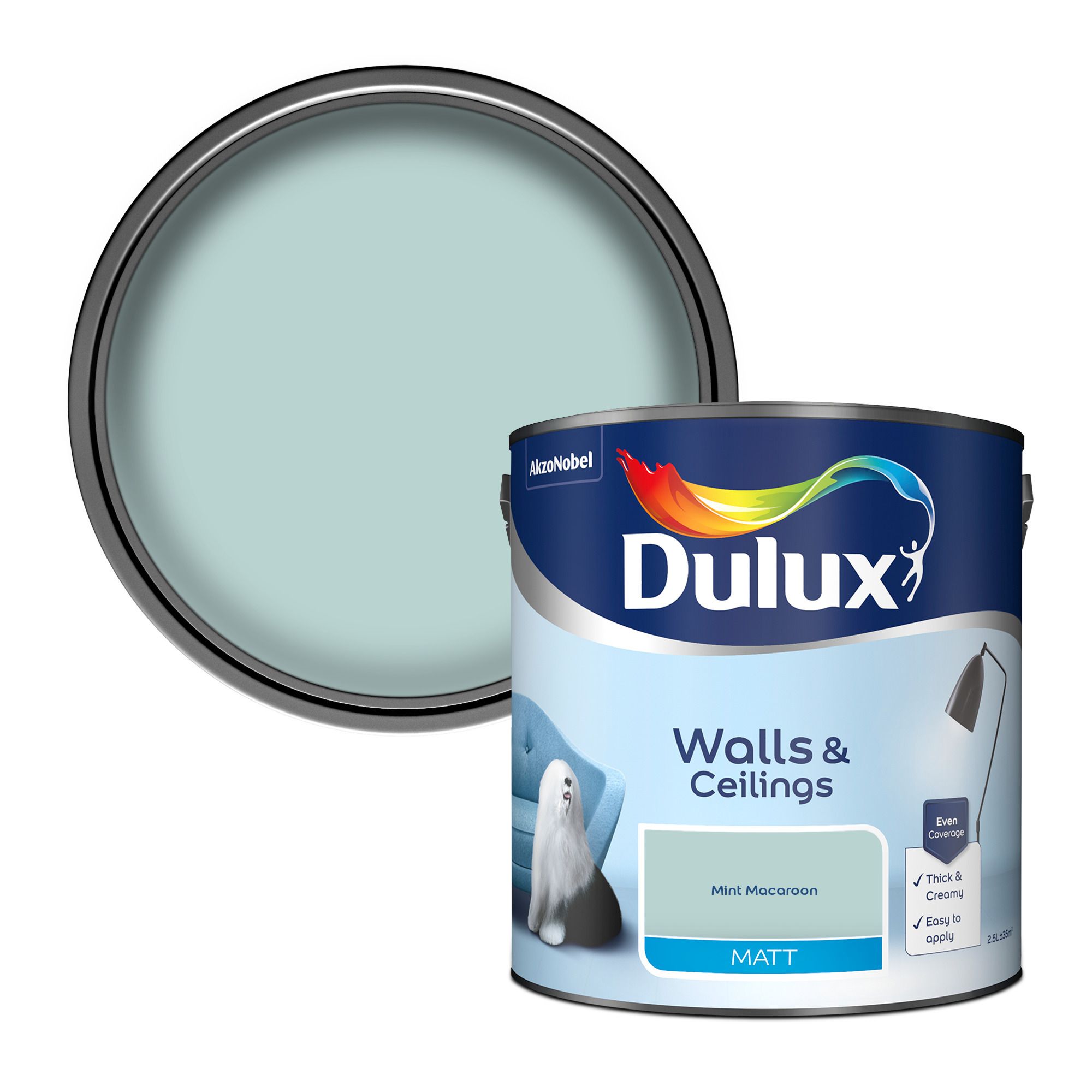 DULUX WALLS & CEILINGS MINT MACAROON MATT EMULSION PAINT, 2.5L