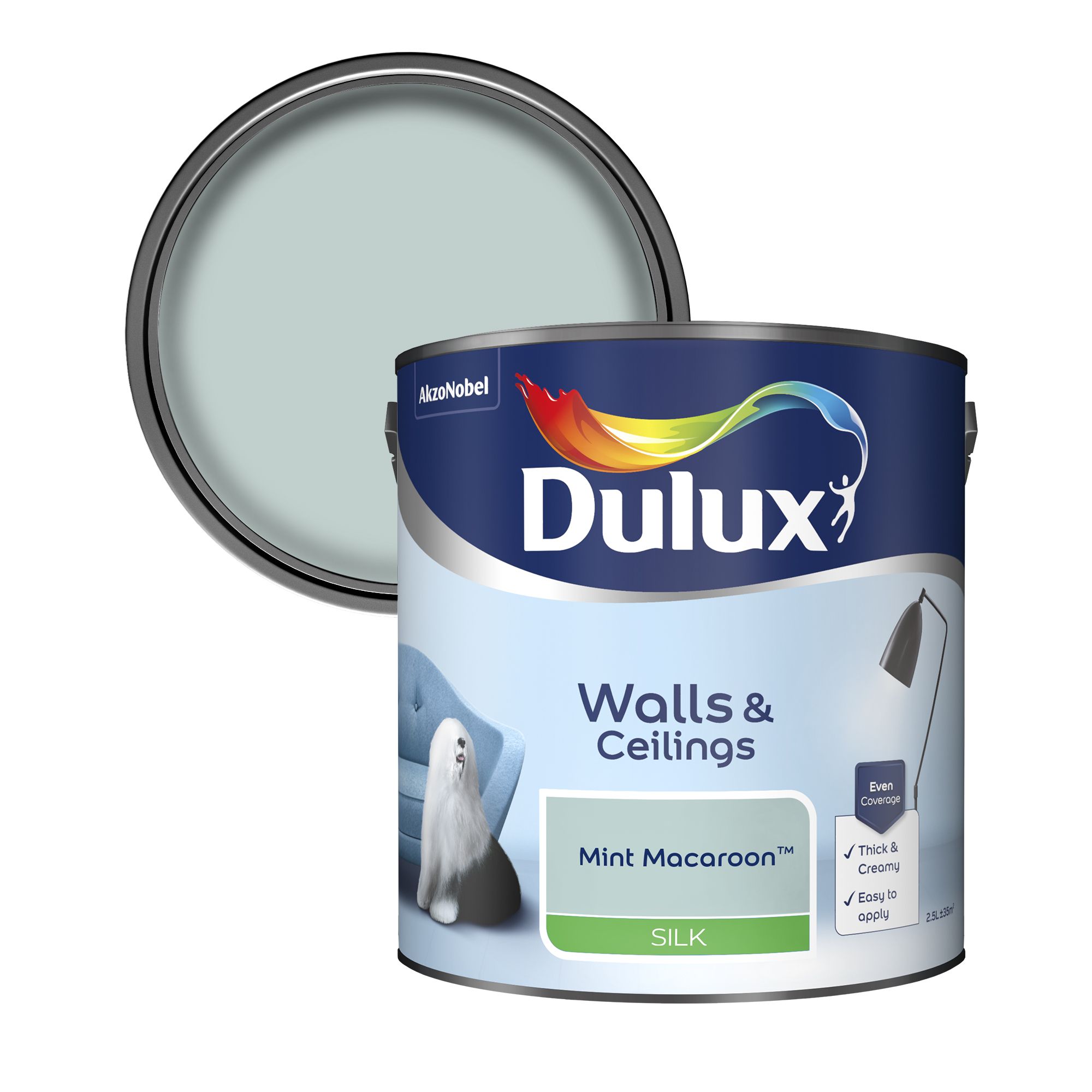 Dulux Walls & ceilings Mint macaroon Silk Wall & ceiling Emulsion paint, 2.5L