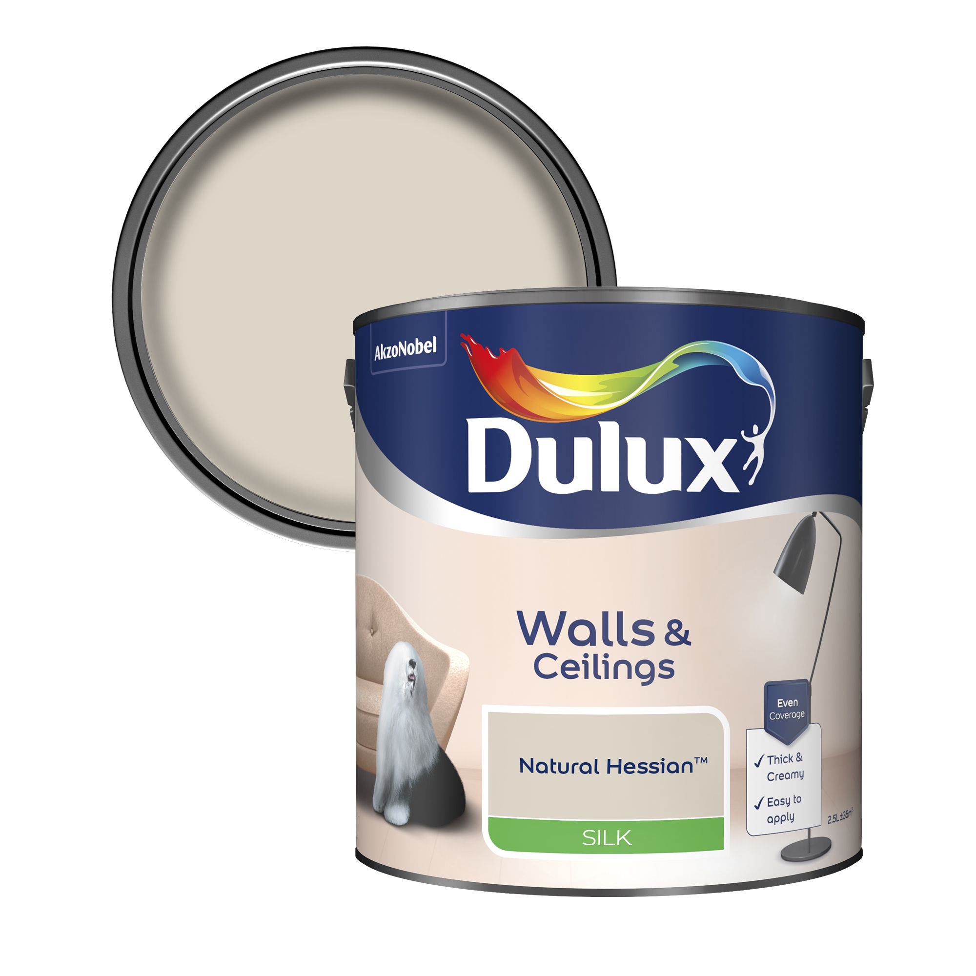 Product image for Dulux Walls & ceilings Natural hessian Silk Emulsion paint, 2.5L