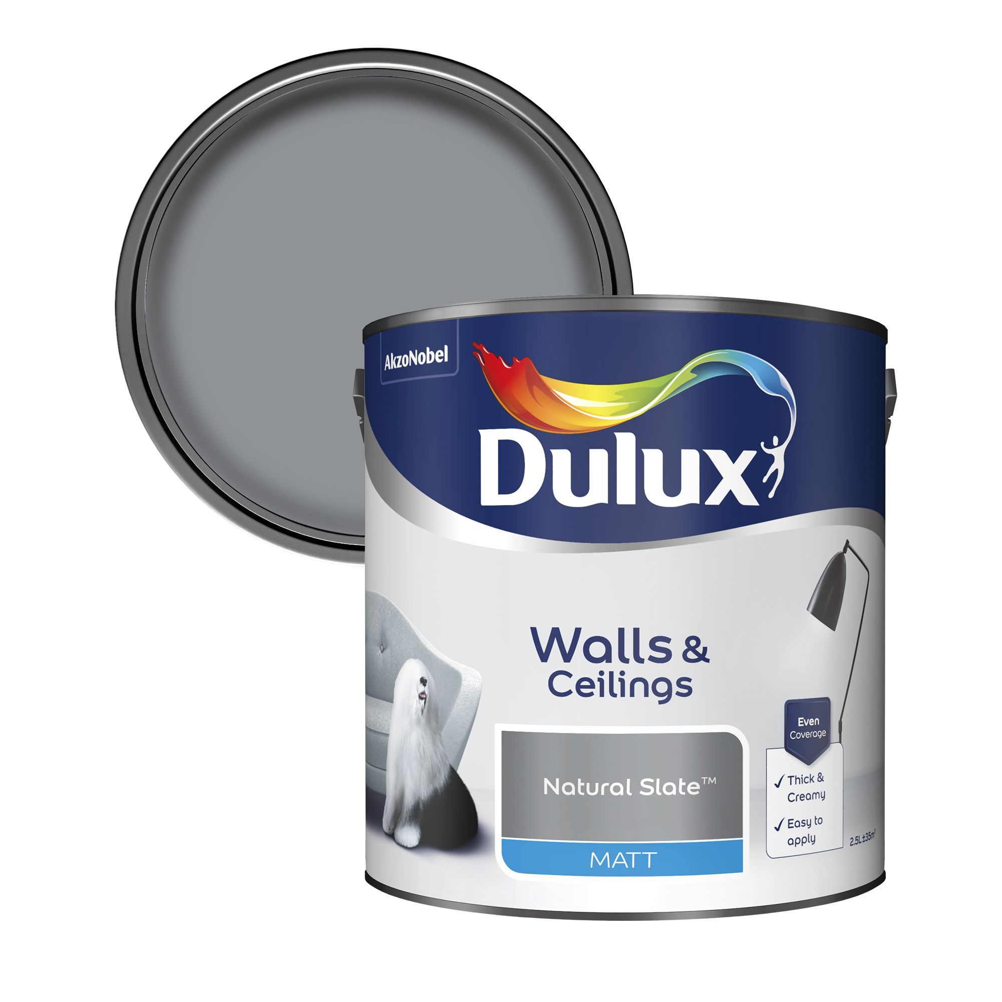 Dulux Walls & ceilings Natural slate Matt Emulsion paint, 2.5L