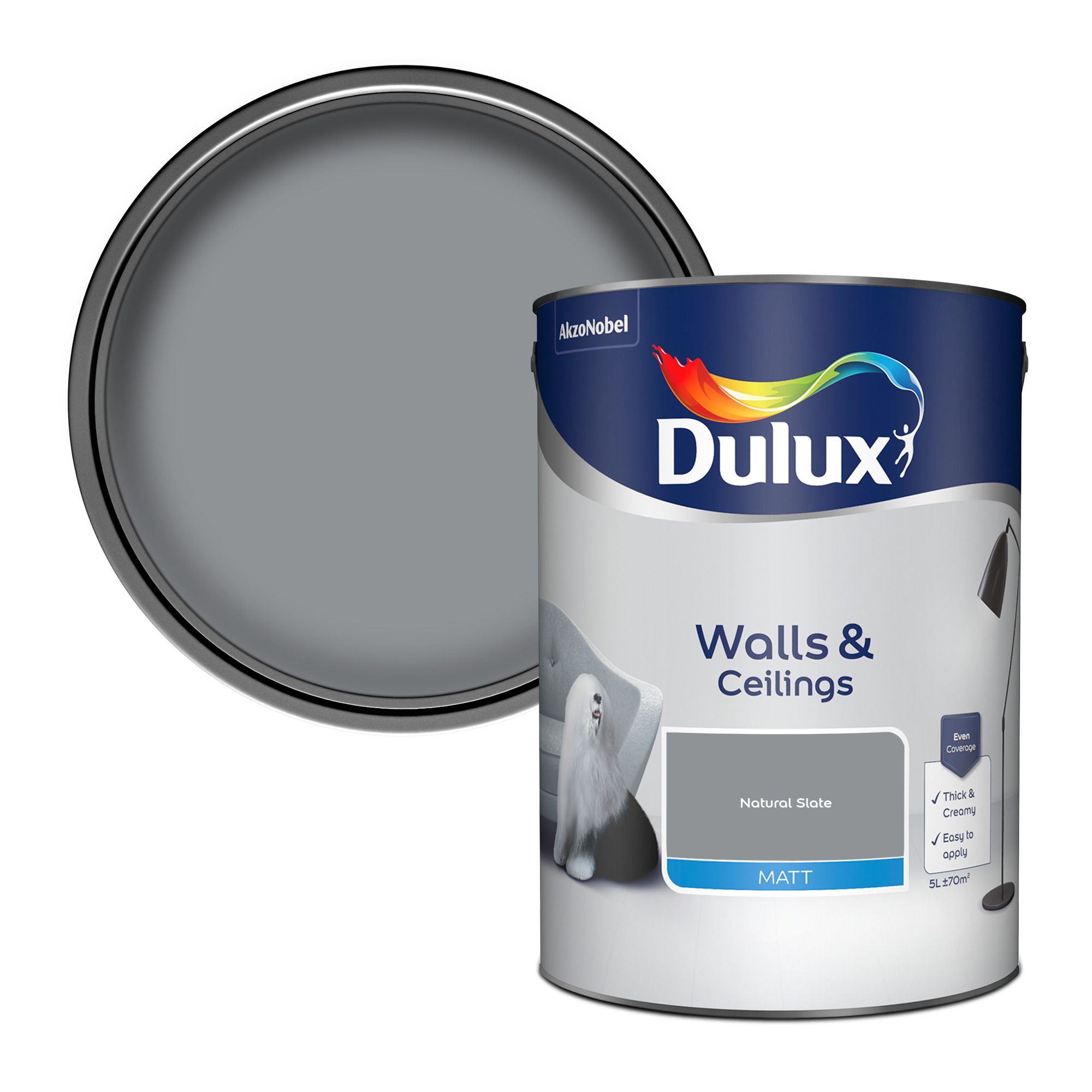 Dulux Walls & ceilings Natural slate Matt Emulsion paint, 5L