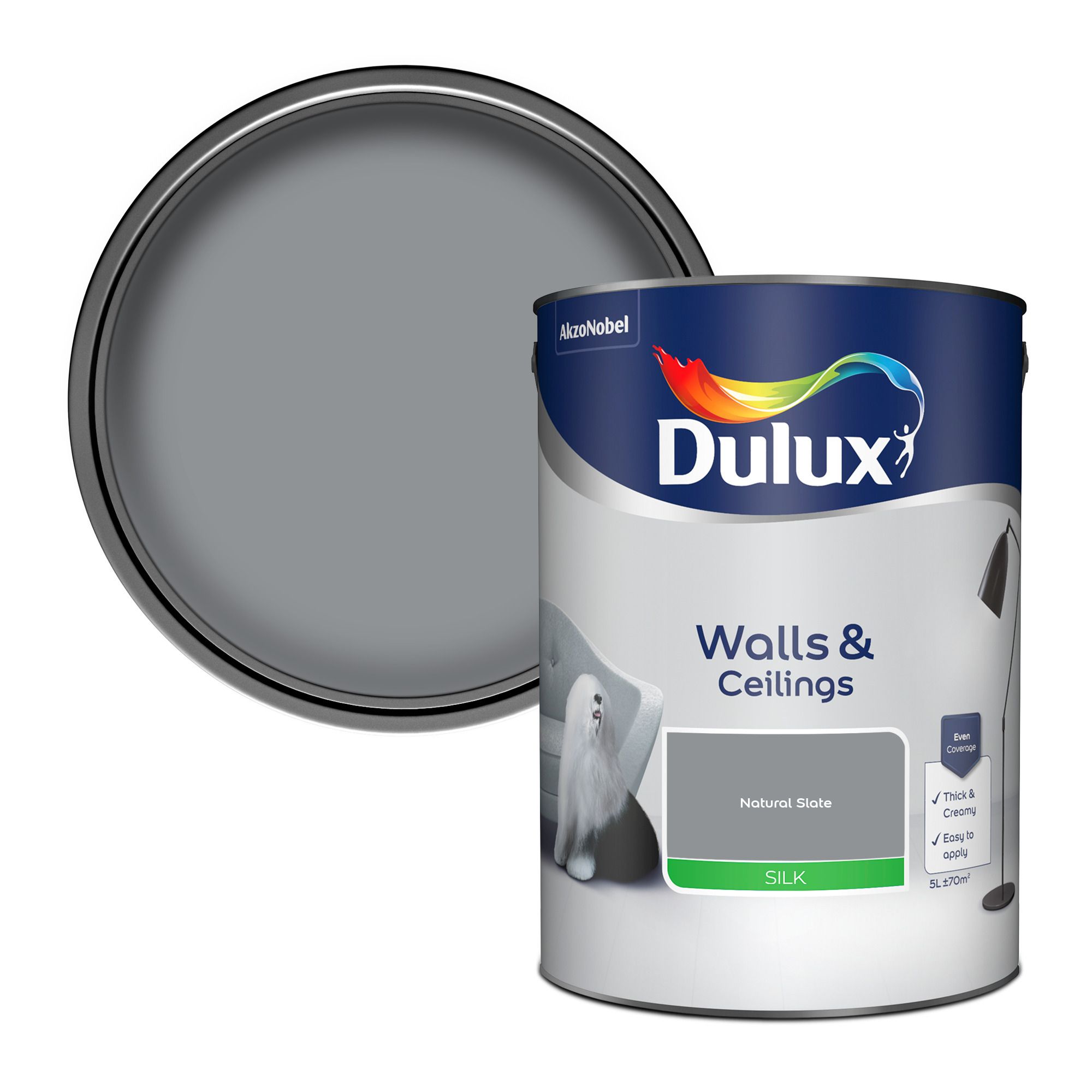 Dulux Walls & Ceilings Natural slate Silk Emulsion paint, 5L