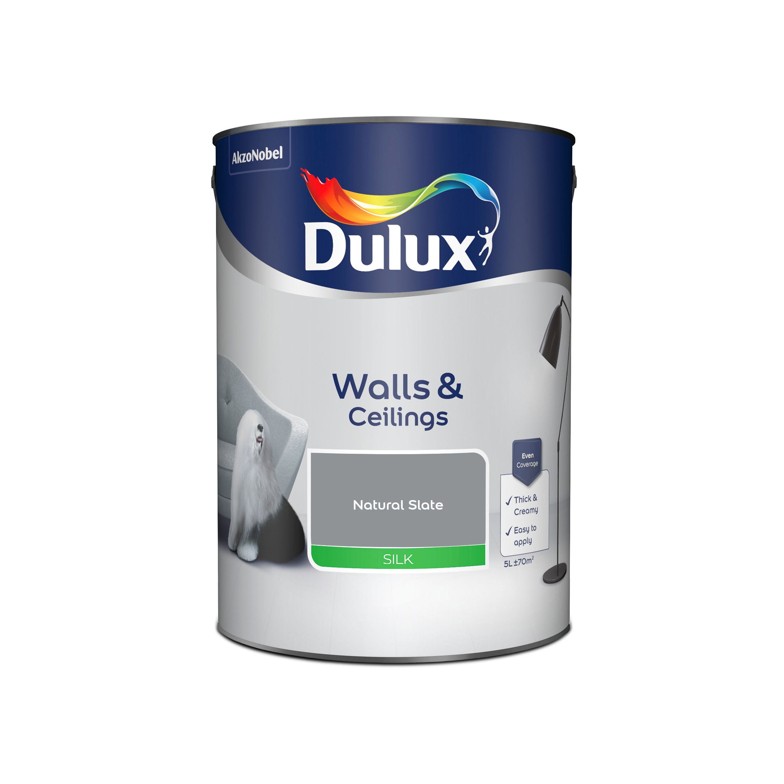 Dulux Walls & ceilings Natural slate Silk Emulsion paint, 5L