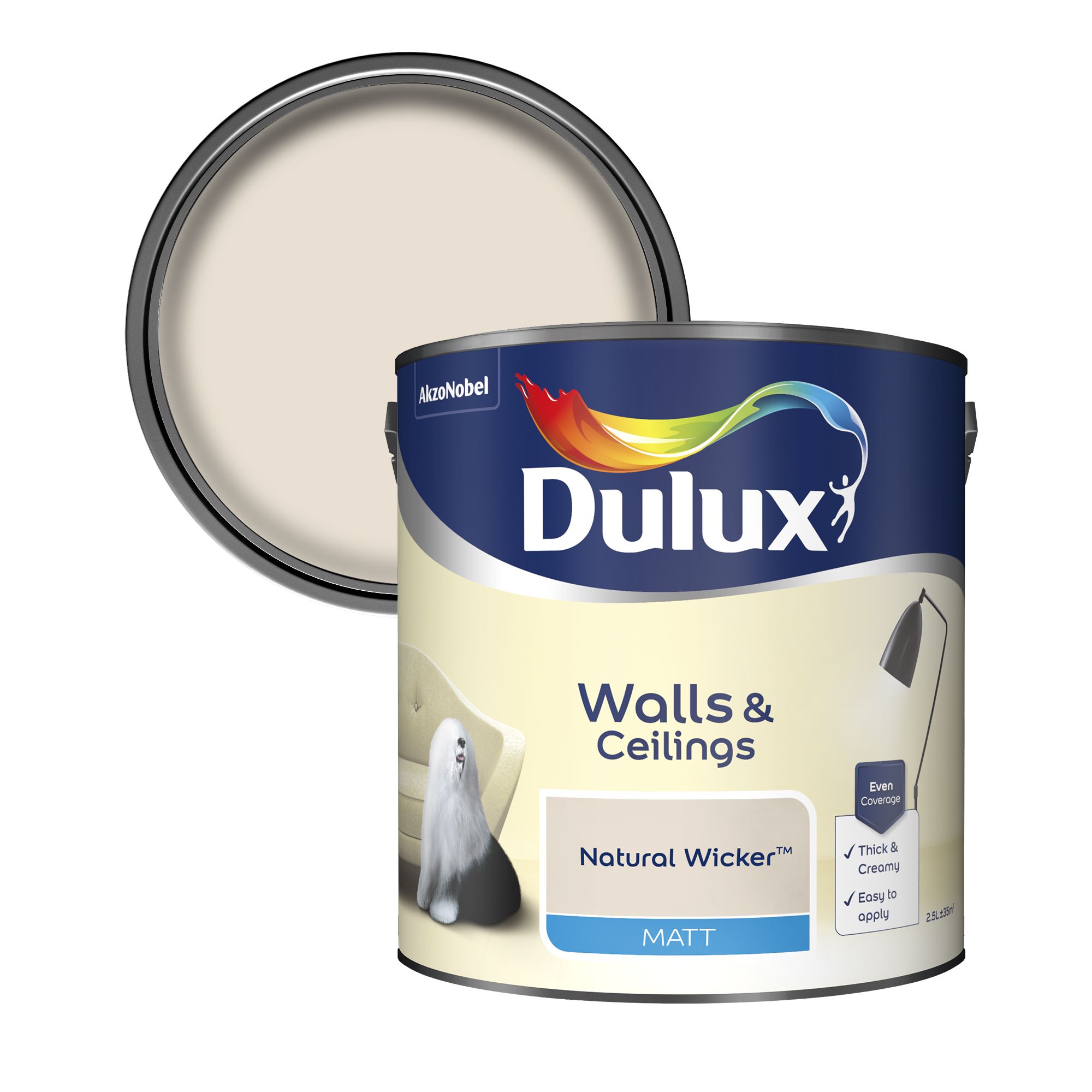 Dulux Walls & ceilings Natural wicker Matt Emulsion paint, 2.5L