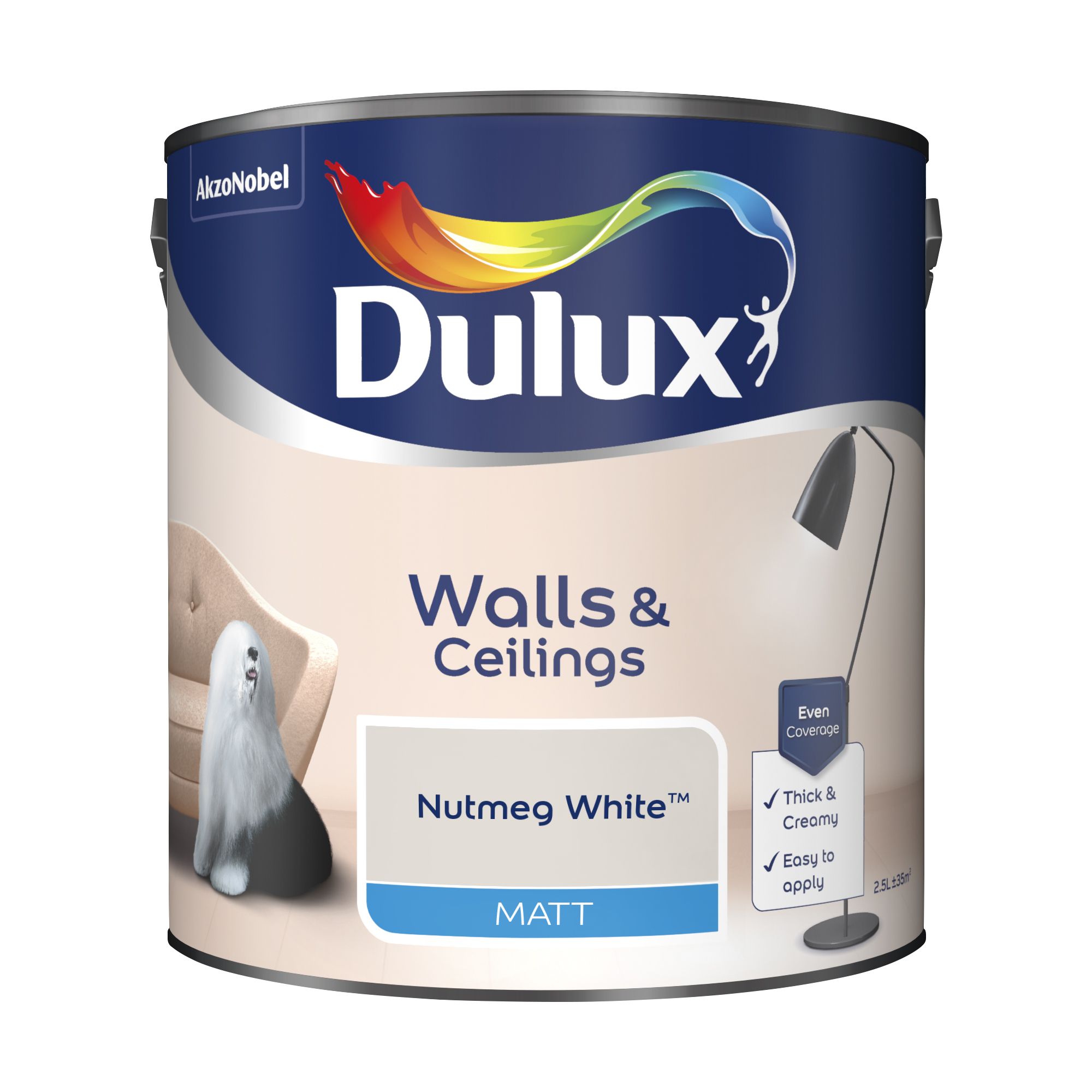 Dulux Walls & ceilings Nutmeg white Matt Wall & ceiling Emulsion paint, 2.5L