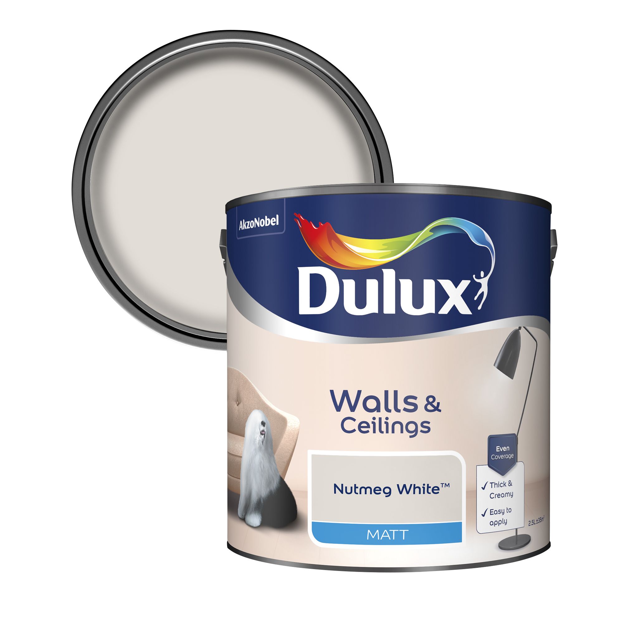 Dulux Walls & ceilings Nutmeg white Matt Wall & ceiling Emulsion paint, 2.5L