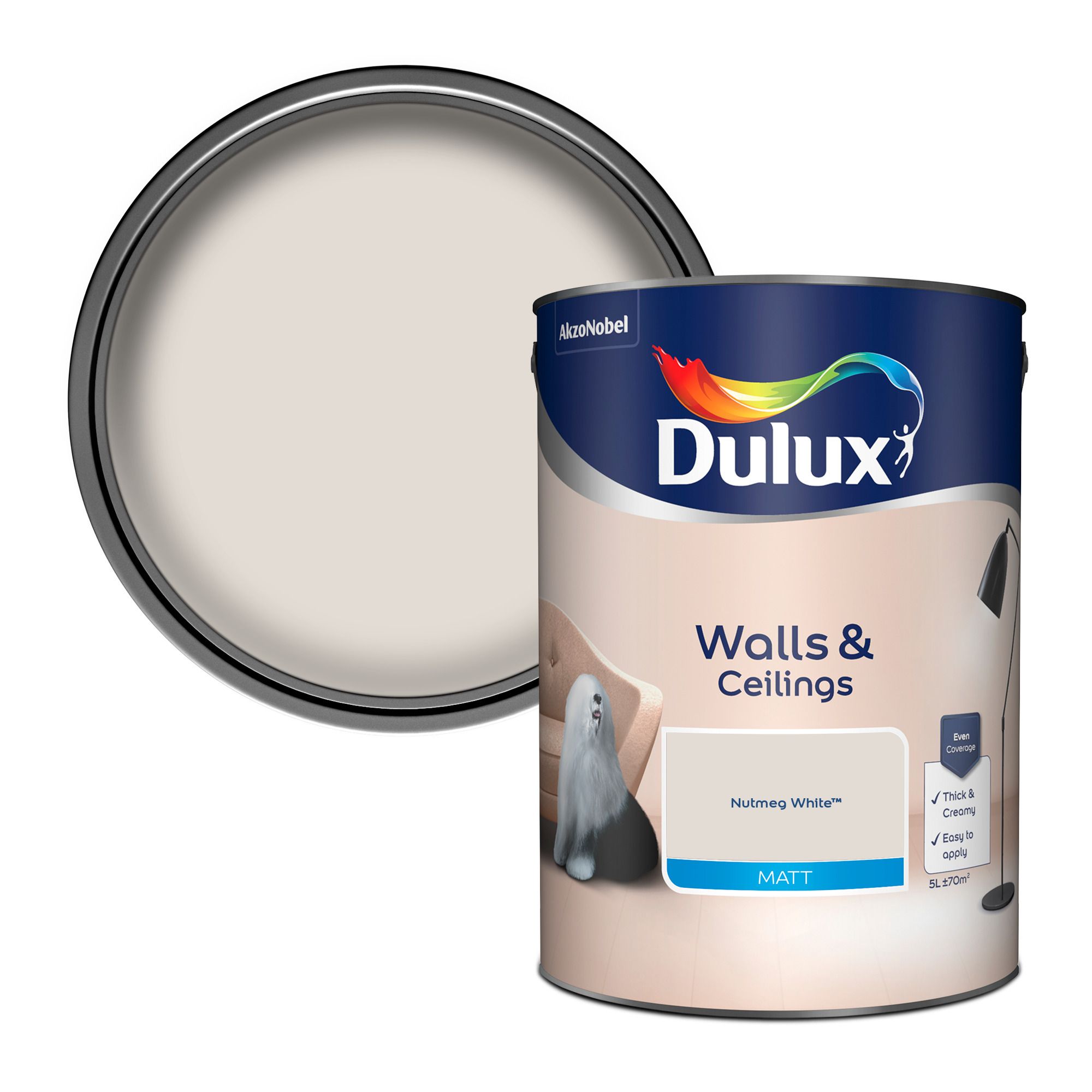 Dulux Walls &amp; ceilings Nutmeg white Matt Wall &amp; ceiling Emulsion paint, 5L