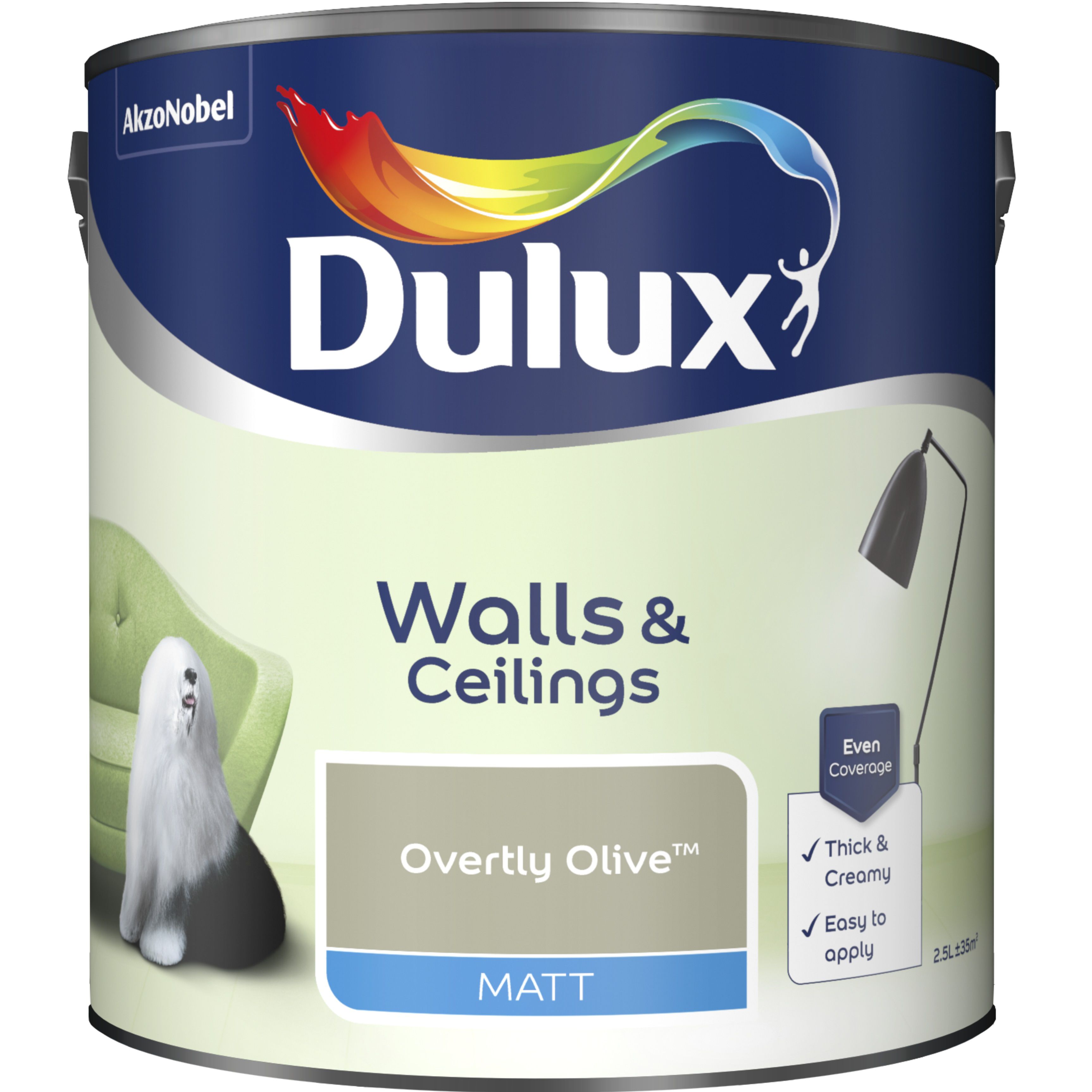 Dulux Walls & ceilings Overtly olive Matt Emulsion paint, 2.5L