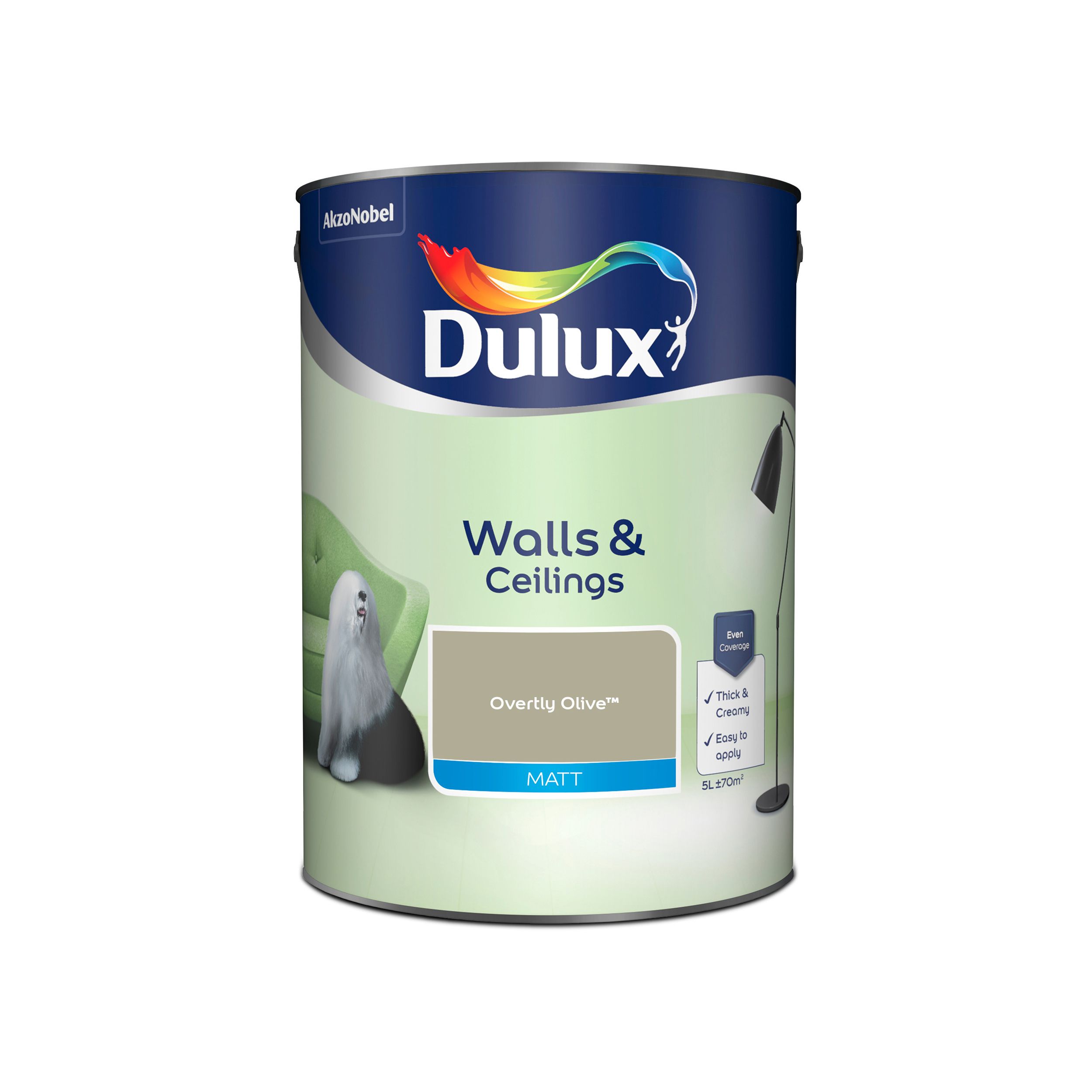 Dulux Walls & ceilings Overtly olive Matt Emulsion paint, 5L