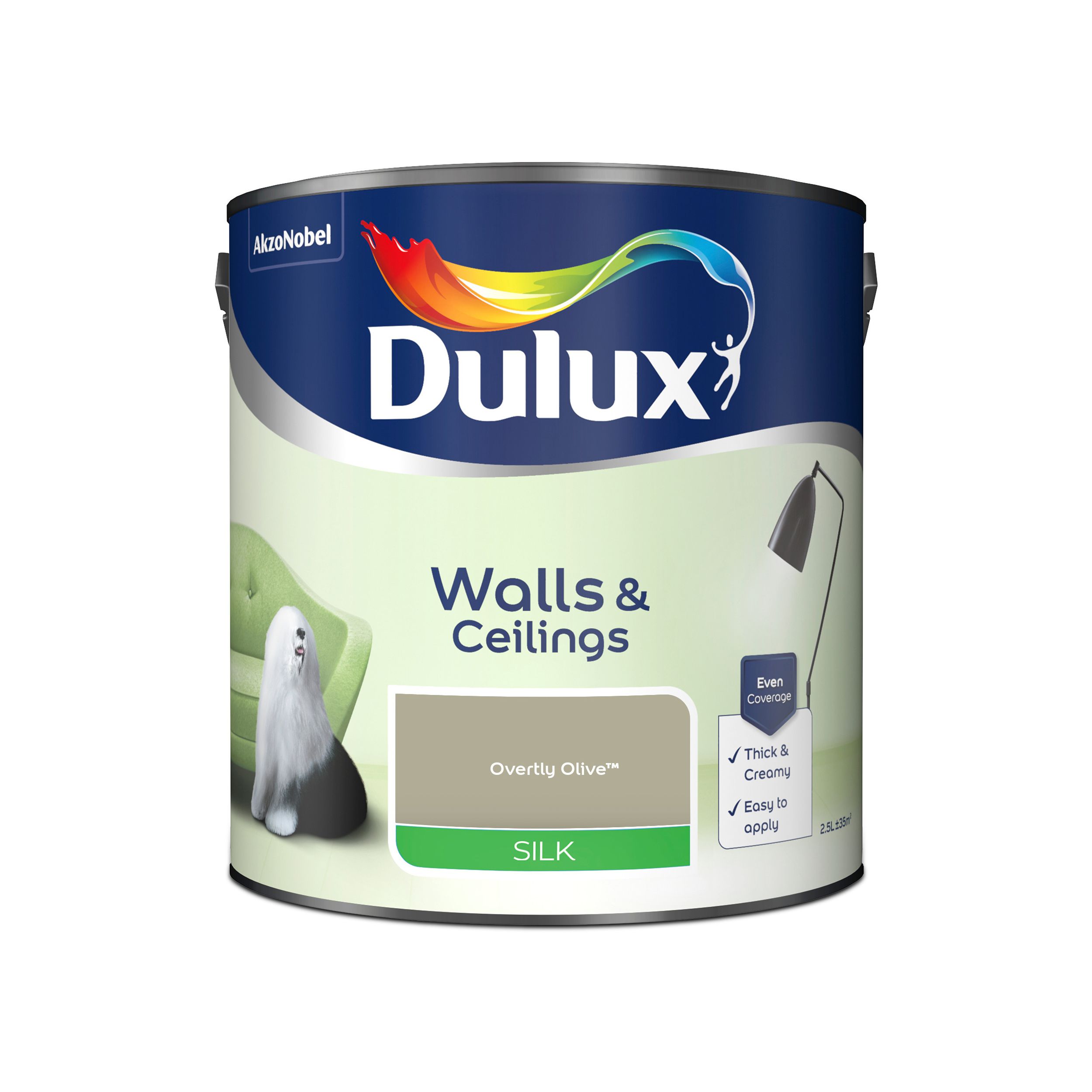 Dulux Walls & ceilings Overtly olive Silk Emulsion paint, 2.5L