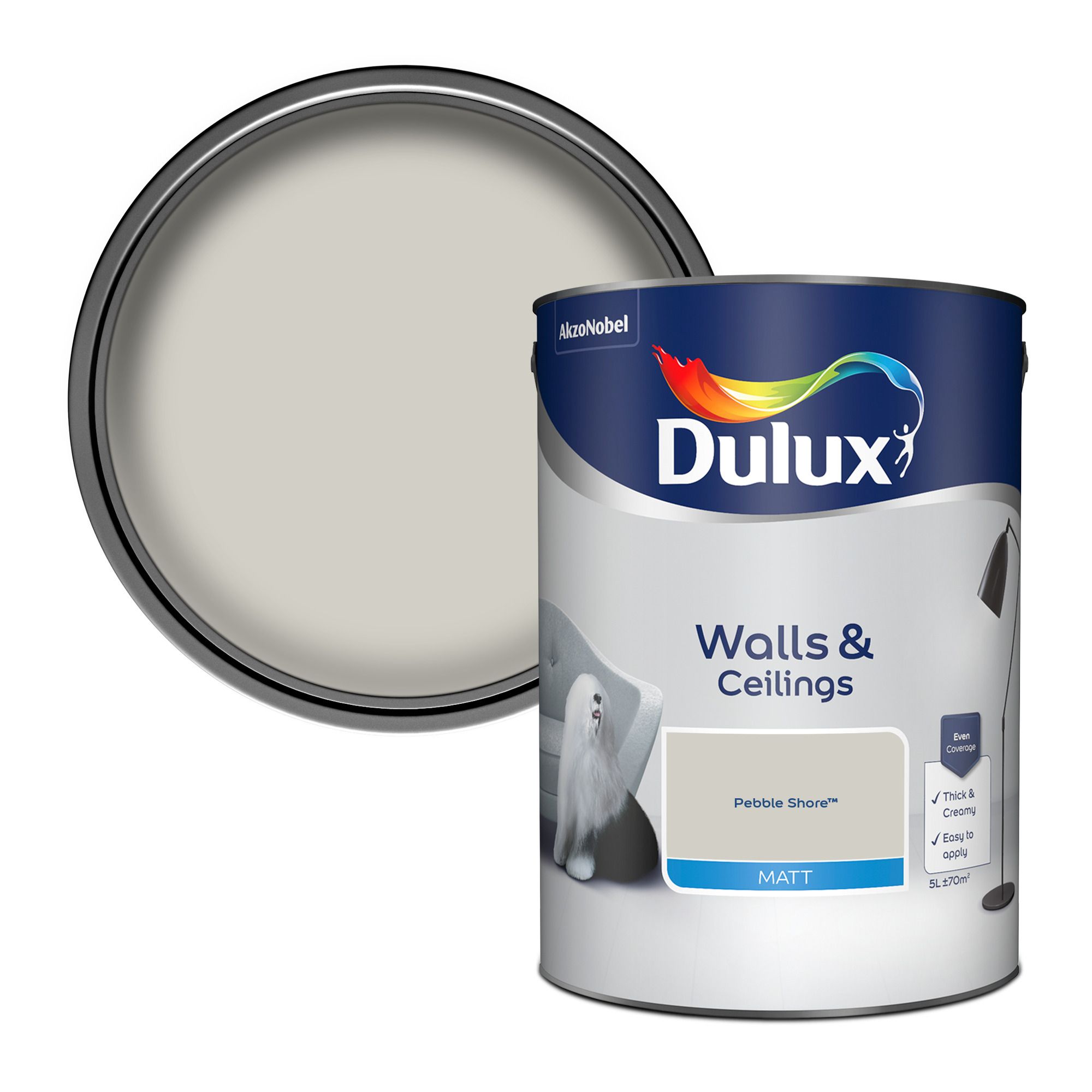 Dulux Walls & ceilings Pebble shore Matt Emulsion paint, 5L