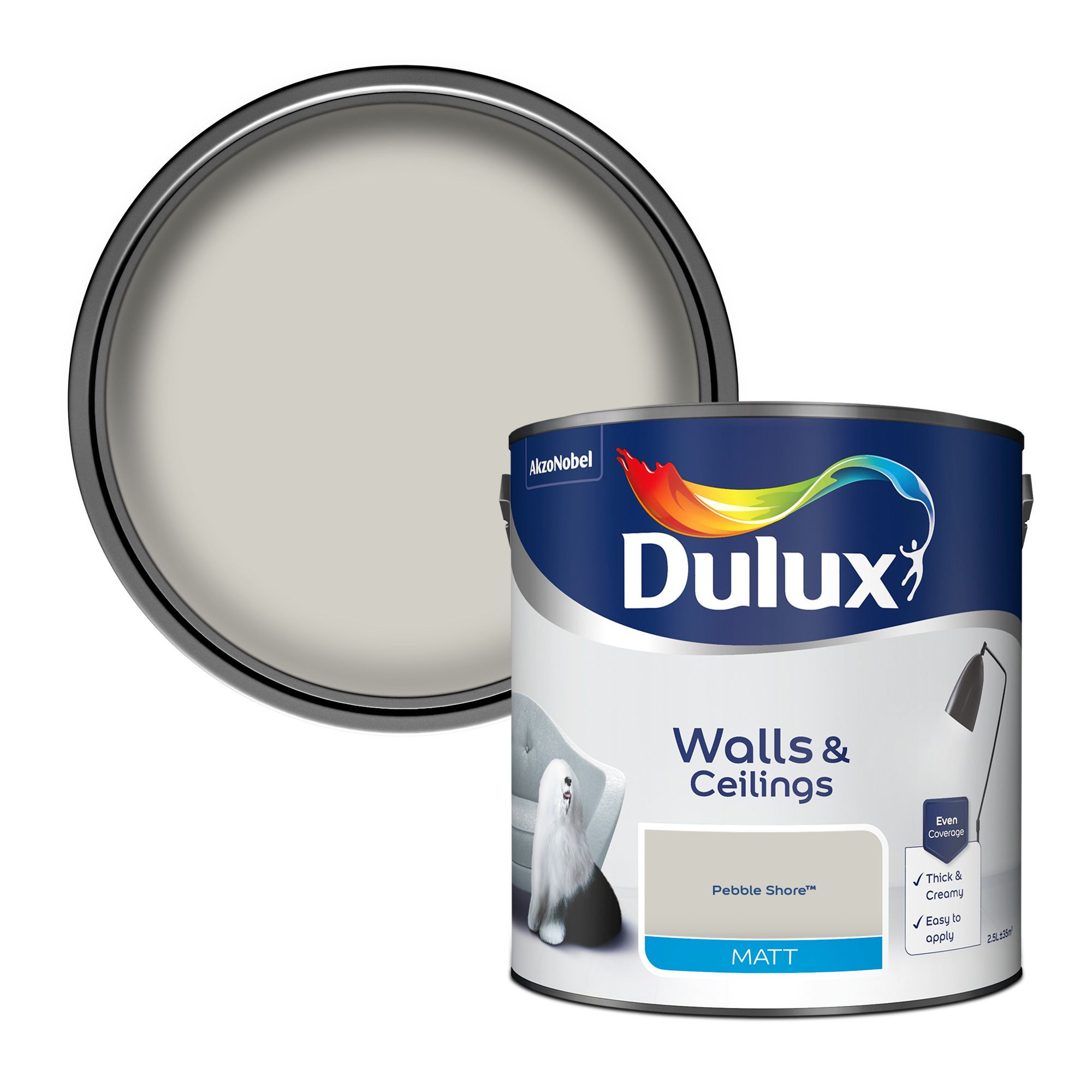 Dulux Walls & ceilings Pebble shore Matt Wall & ceiling Emulsion paint, 2.5L
