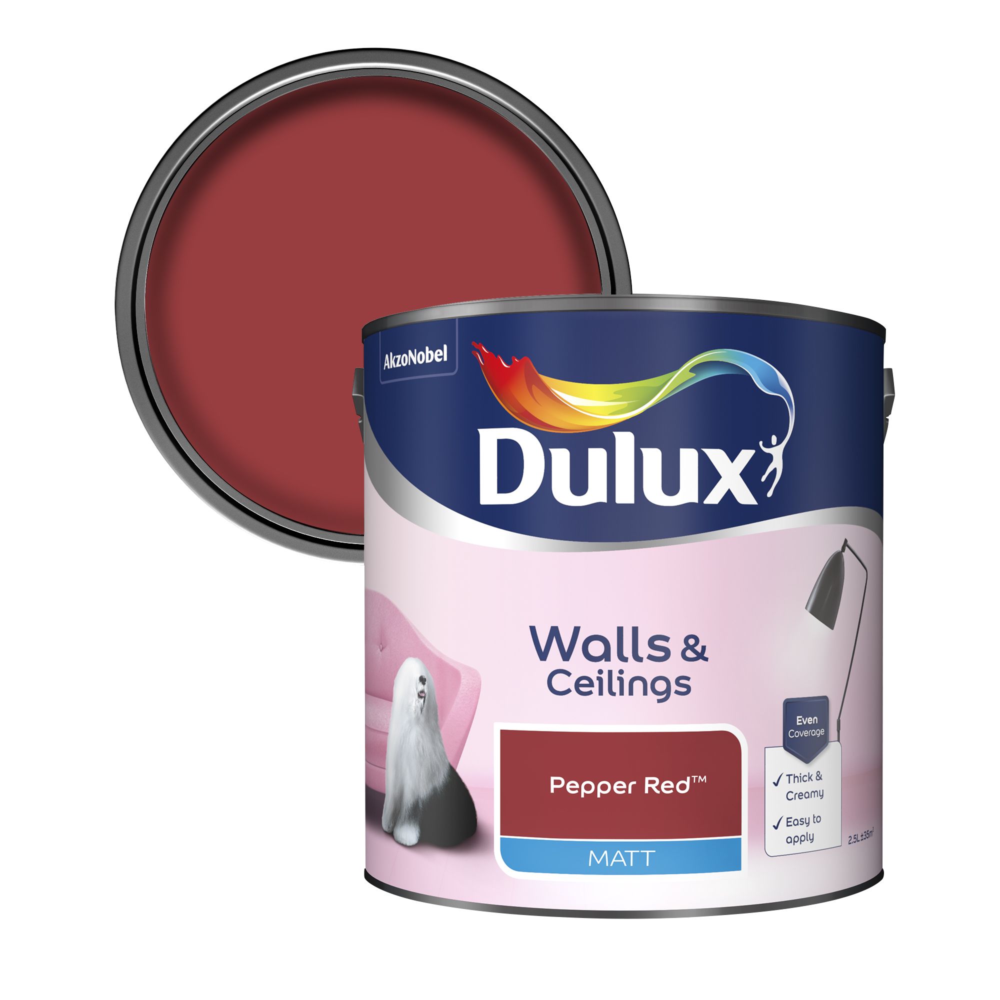 Dulux Walls & ceilings Pepper red Matt Emulsion paint, 2.5L