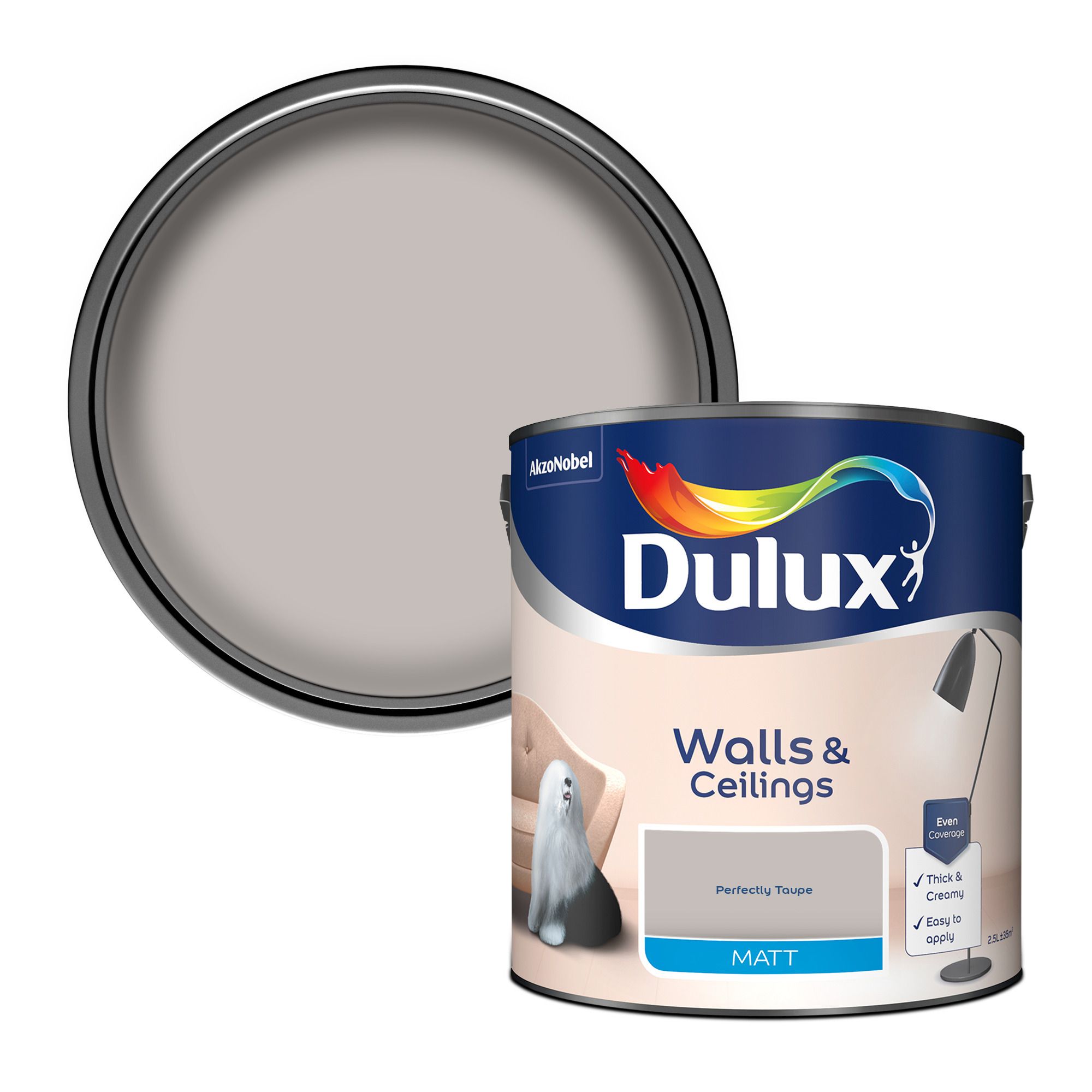 Dulux Walls & ceilings Perfectly taupe Matt Emulsion paint, 2.5L