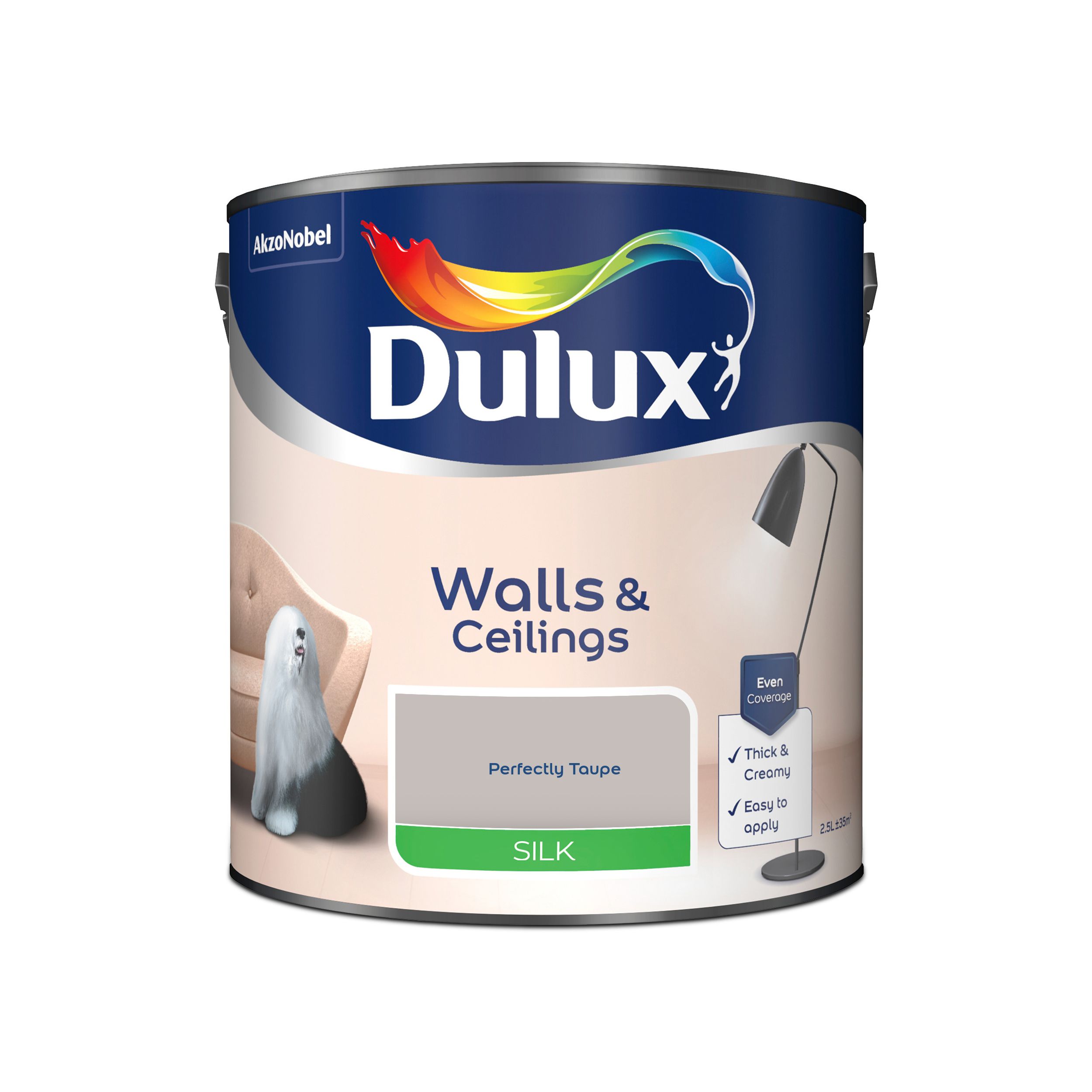 Dulux Walls & ceilings Perfectly taupe Silk Emulsion paint, 2.5L