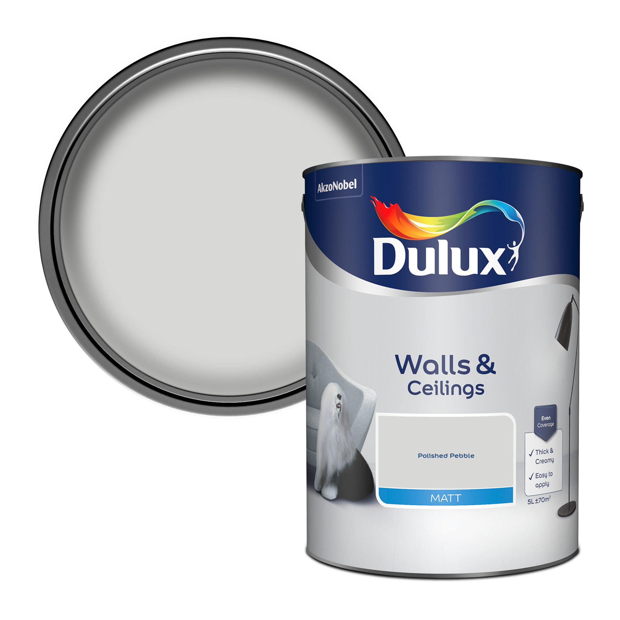 Dulux Walls & ceilings Polished pebble Matt Wall & ceiling Emulsion paint, 5L