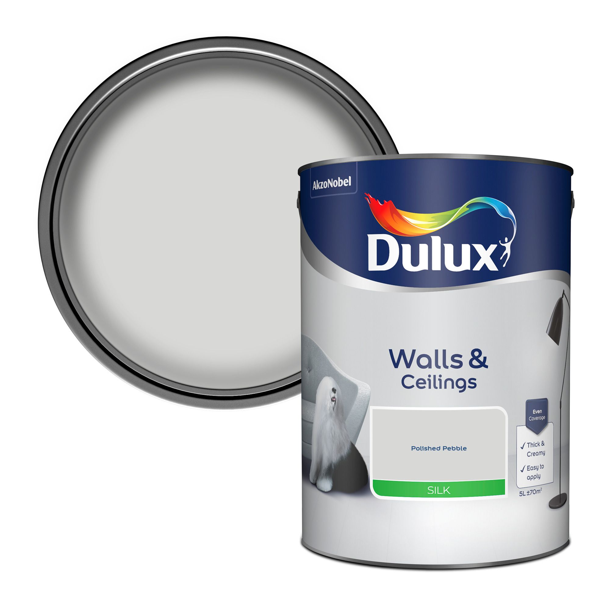 Dulux Walls & Ceilings Polished Pebble Silk Emulsion paint, 5L