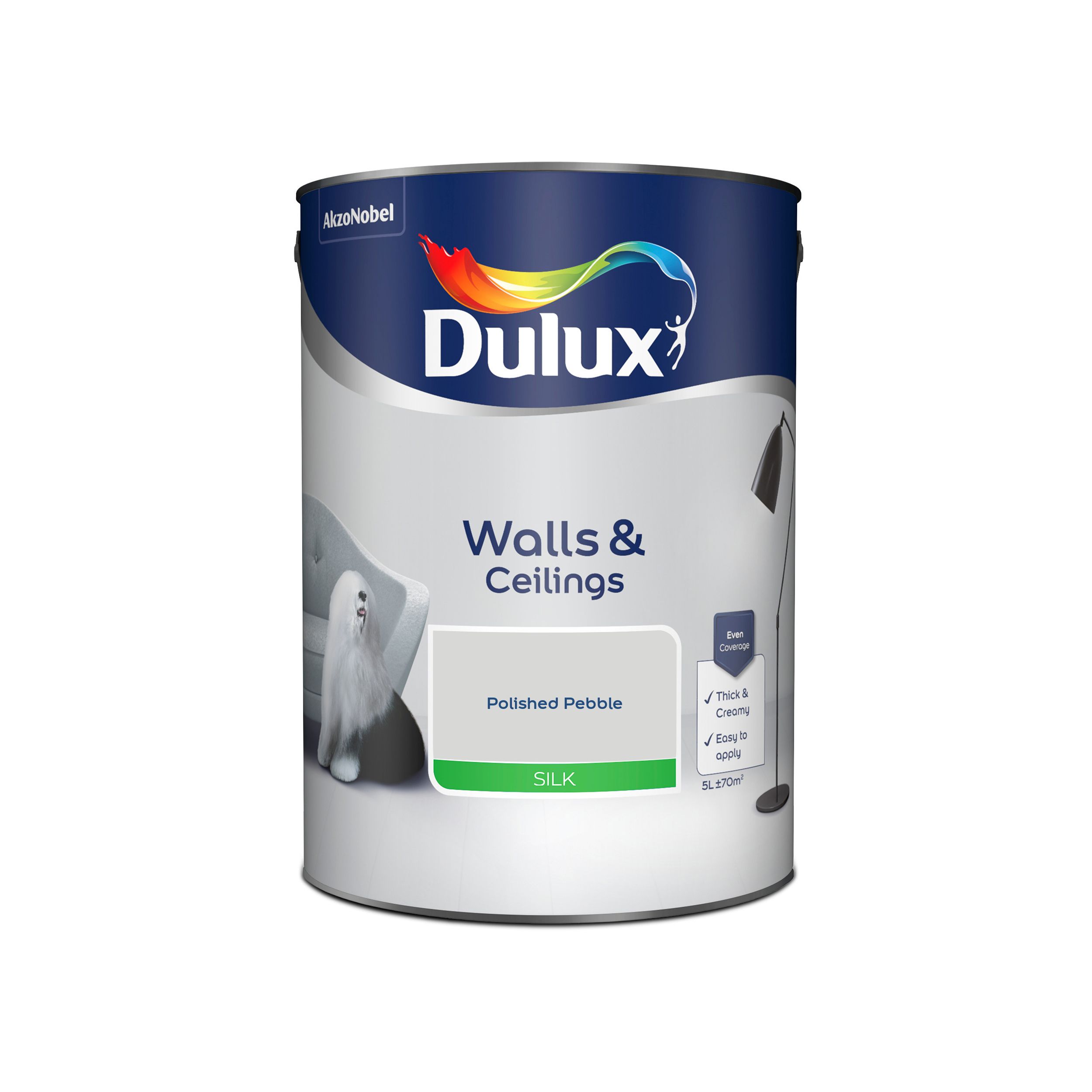 Dulux Walls & ceilings Polished pebble Silk Emulsion paint, 5L