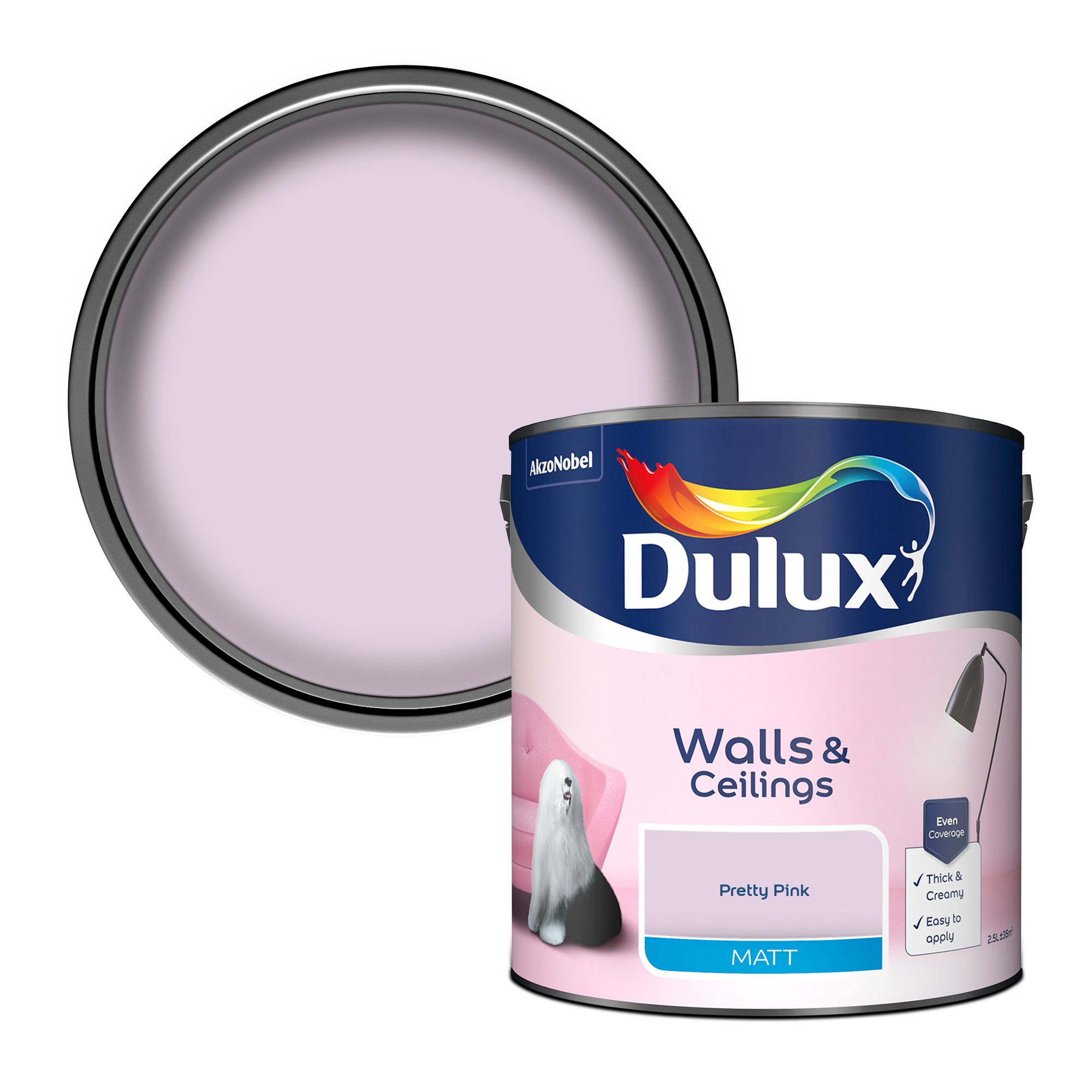 Dulux Walls & ceilings Pretty pink Matt Wall & ceiling Emulsion paint, 2.5L