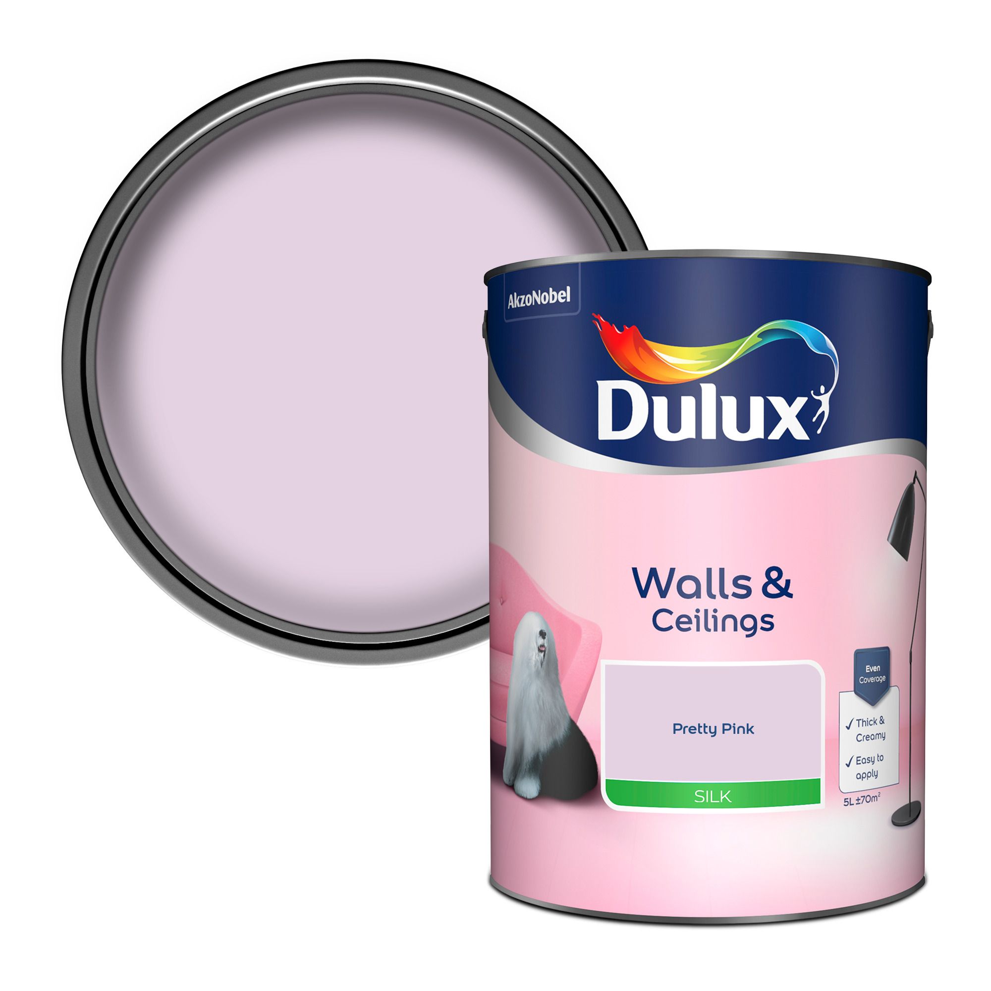 Dulux Walls & ceilings Pretty pink Silk Emulsion paint, 5L