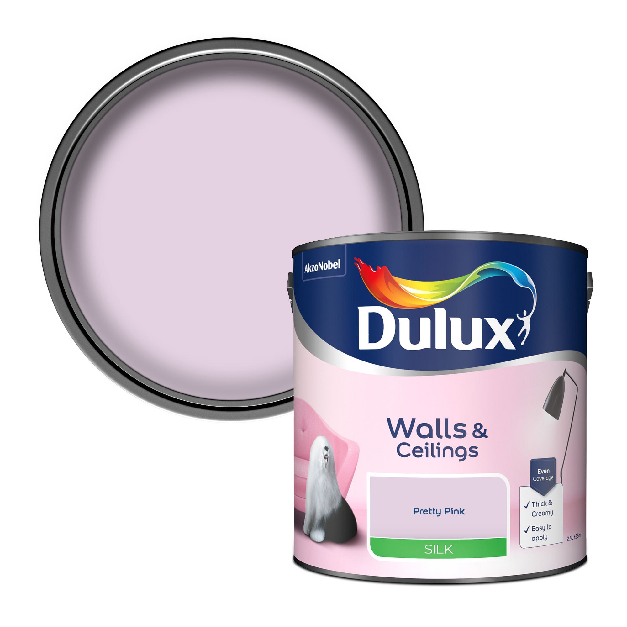 Dulux Walls & ceilings Pretty pink Silk Wall & ceiling Emulsion paint, 2.5L