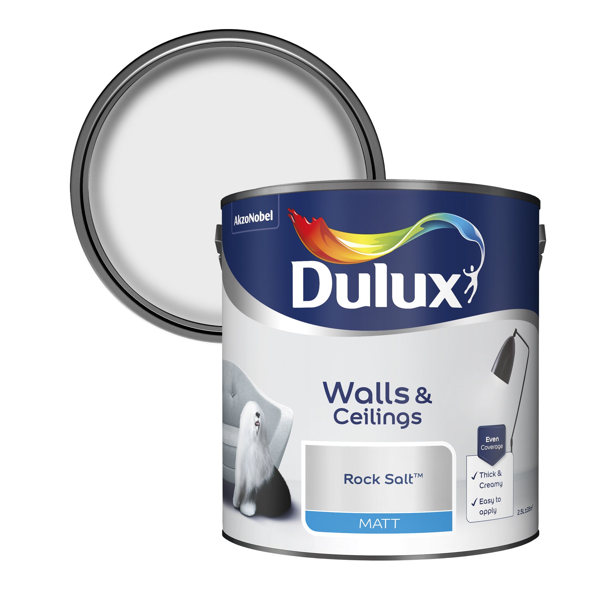 Dulux Walls & ceilings Rock salt Matt Emulsion paint, 2.5L