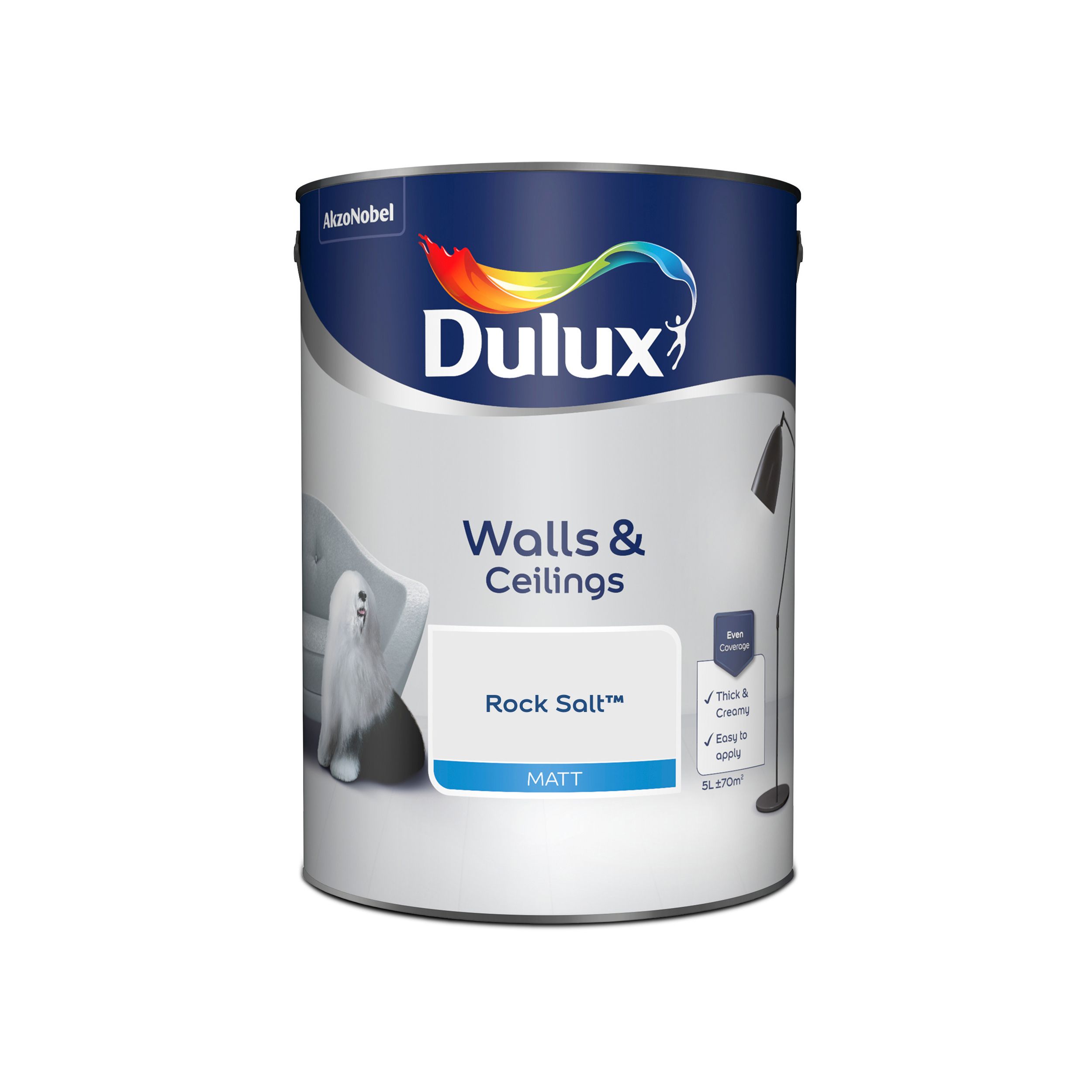 Dulux Walls & ceilings Rock salt Matt Emulsion paint, 5L