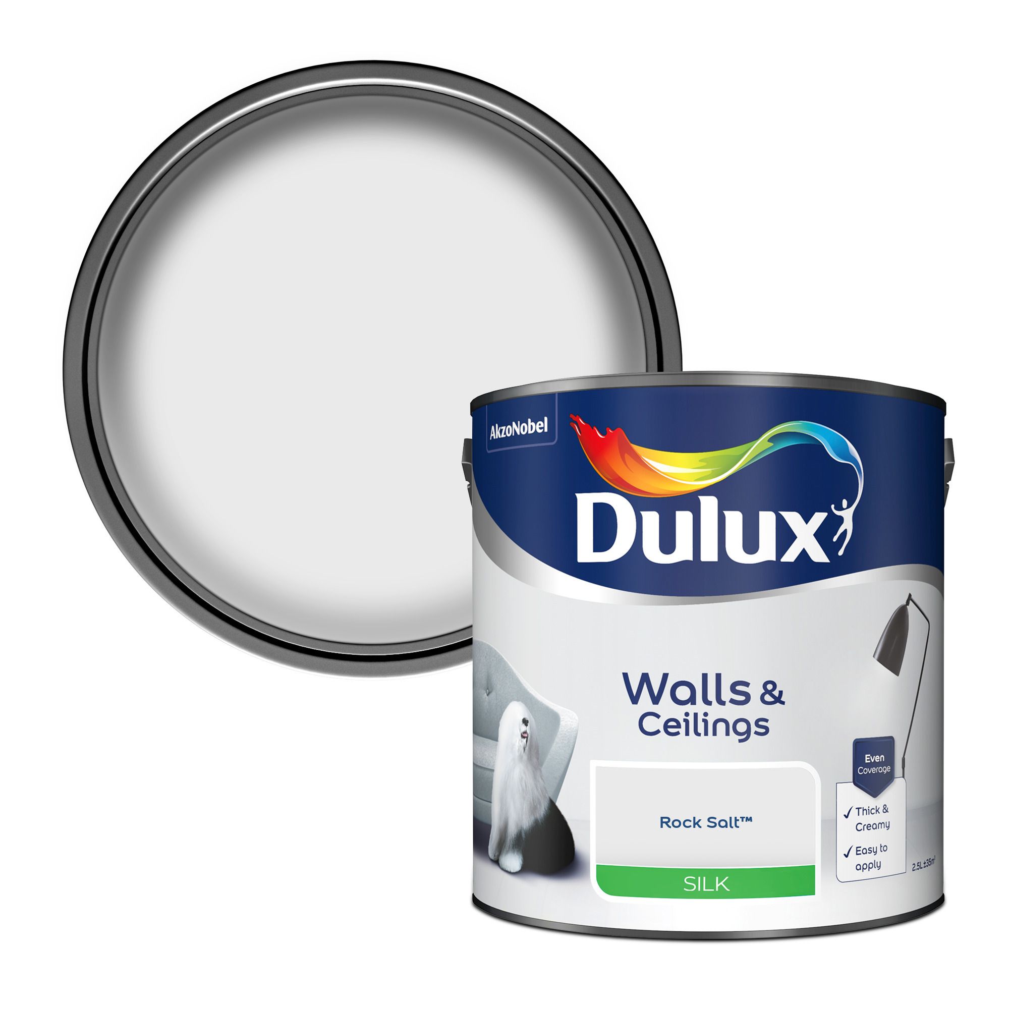 Dulux Walls & ceilings Rock salt Silk Emulsion paint, 2.5L