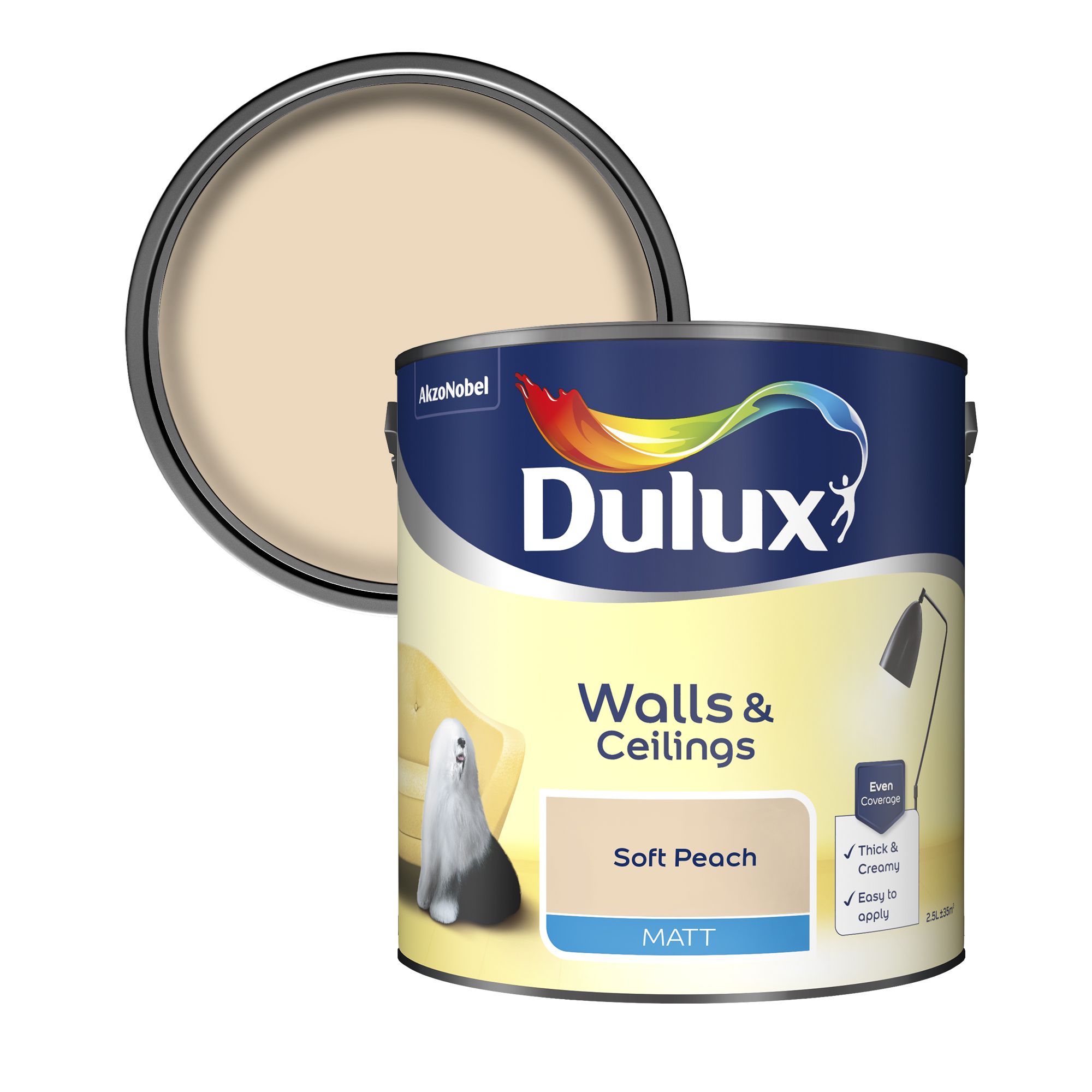 Dulux Walls & ceilings Soft peach Matt Emulsion paint, 2.5L