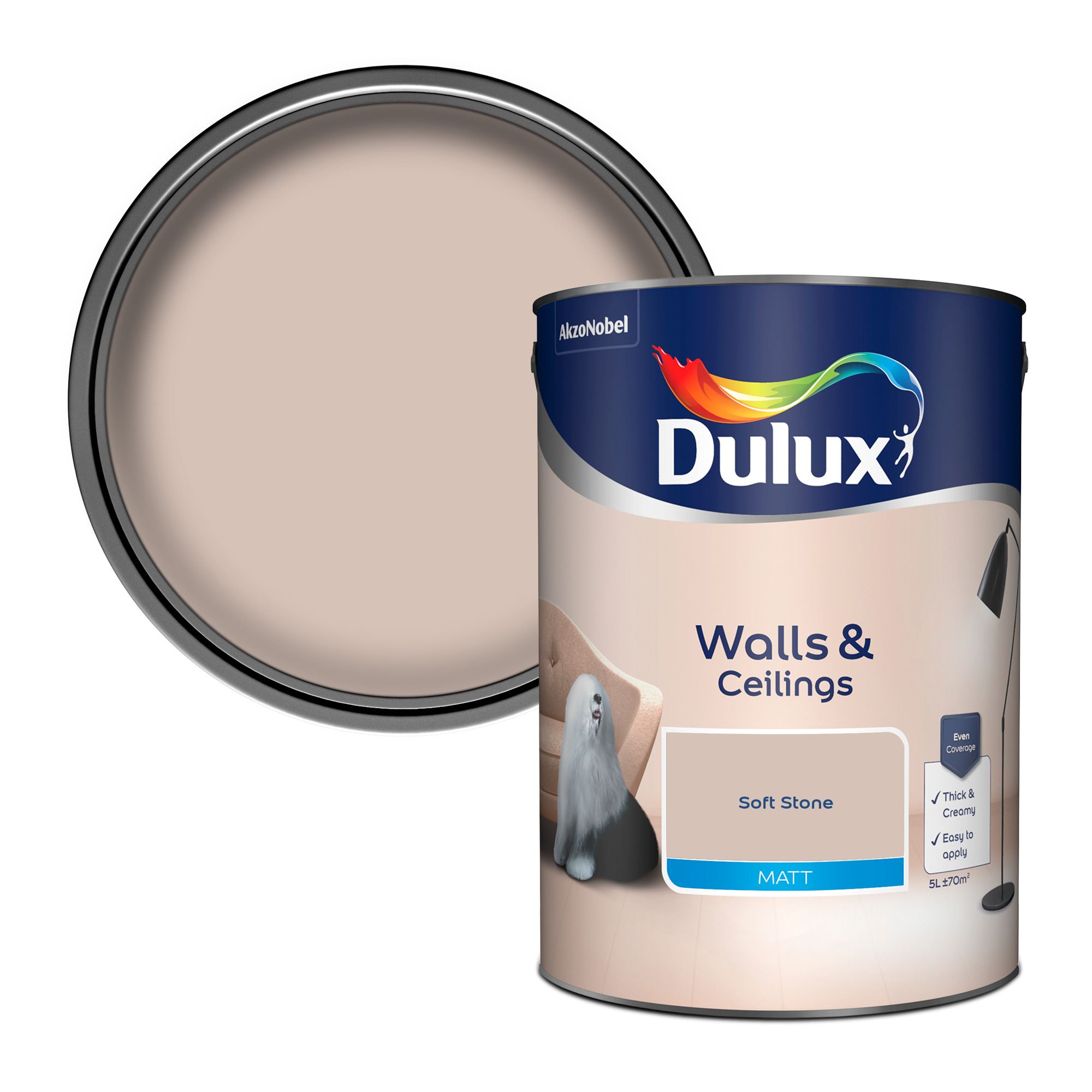 Dulux Walls & ceilings Soft stone Matt Wall & ceiling Emulsion paint, 5L