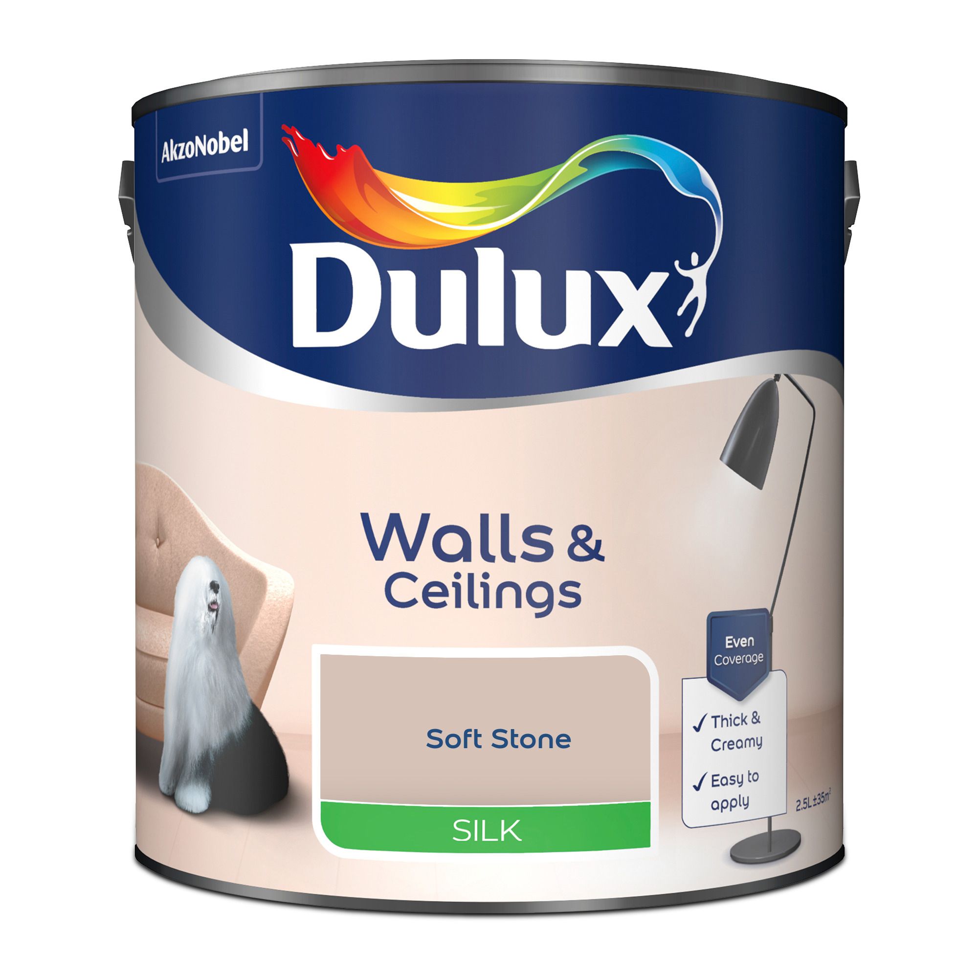 Dulux Walls & ceilings Soft stone Silk Emulsion paint, 2.5L