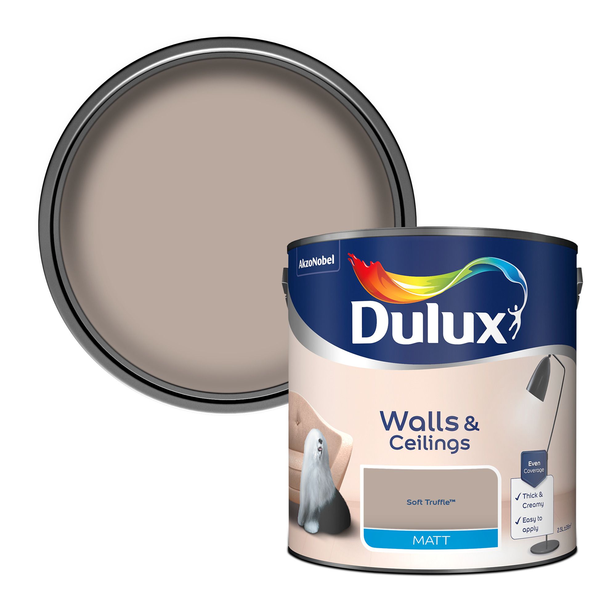 Dulux Walls & ceilings Soft truffle Matt Emulsion paint, 2.5L