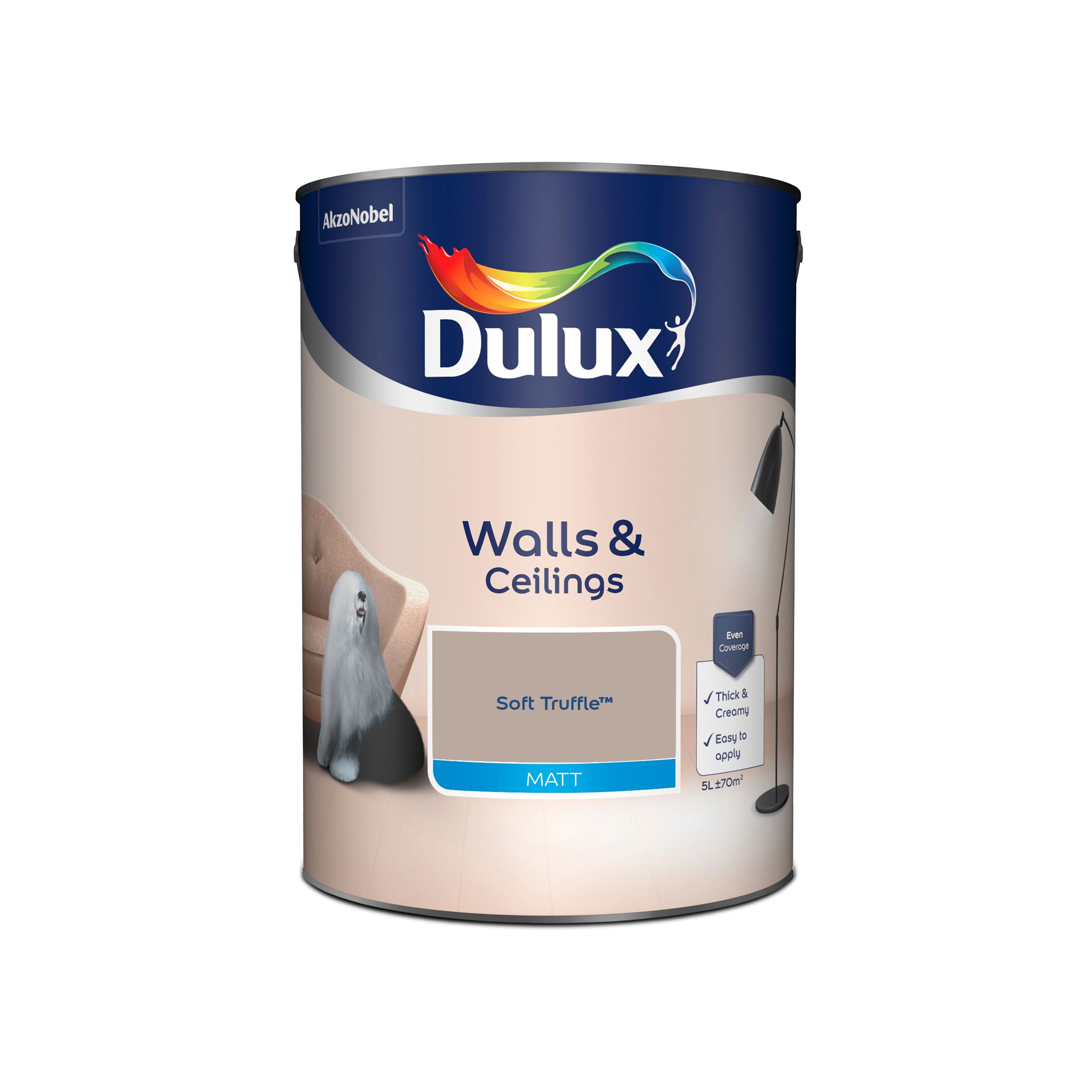 Dulux Walls & ceilings Soft truffle Matt Emulsion paint, 5L