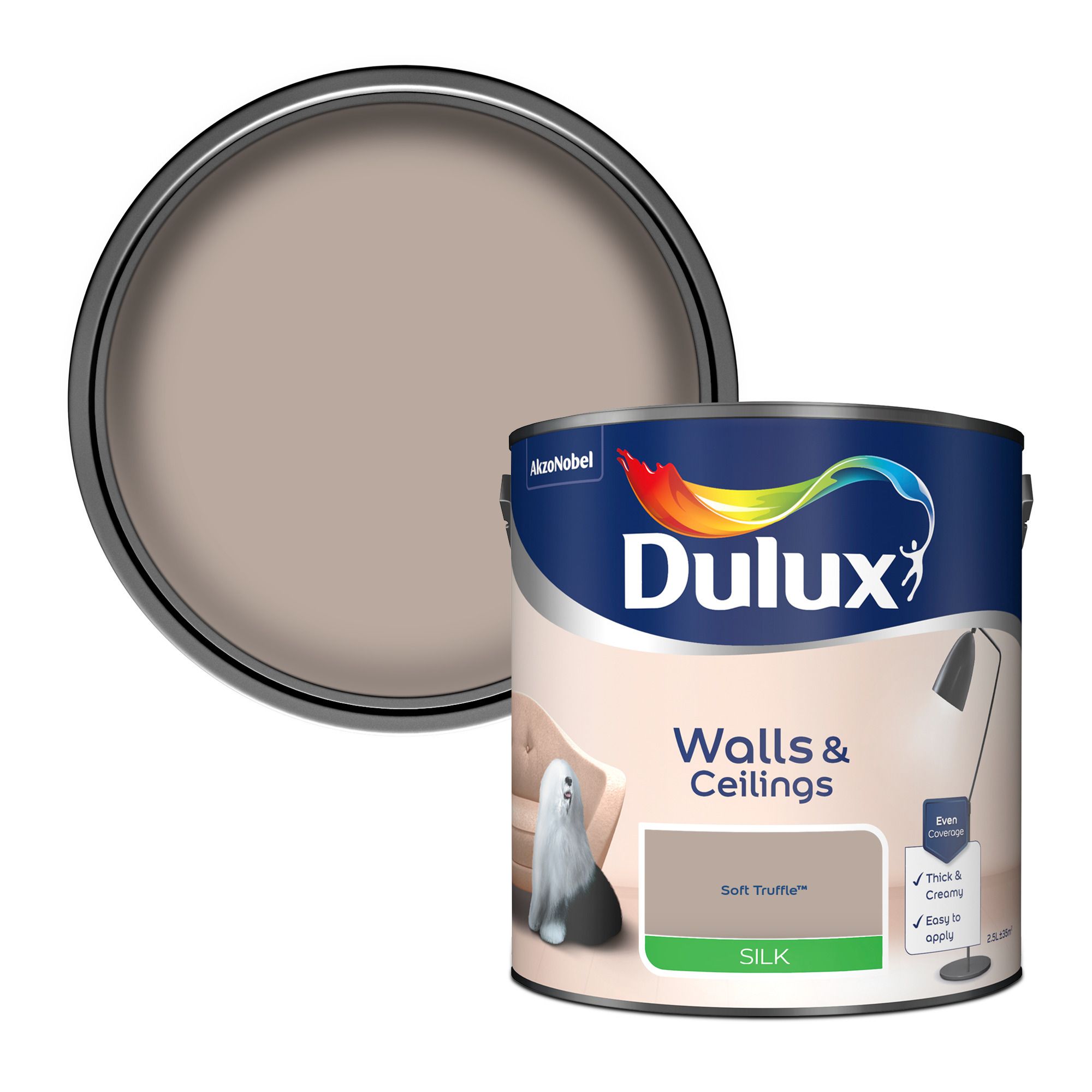 Dulux Walls & Ceilings Soft truffle Silk Emulsion paint, 2.5L