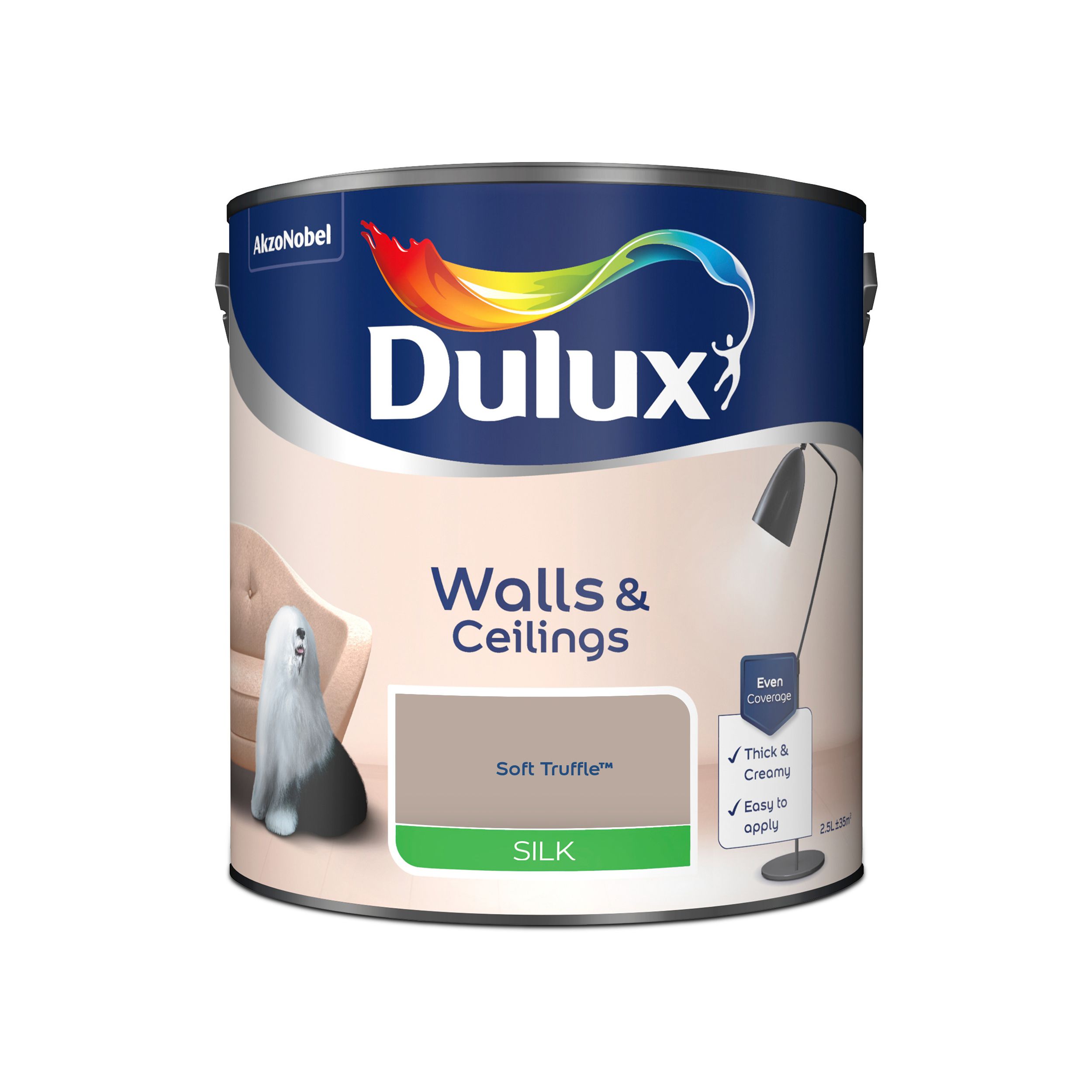 Dulux Walls & ceilings Soft truffle Silk Emulsion paint, 2.5L