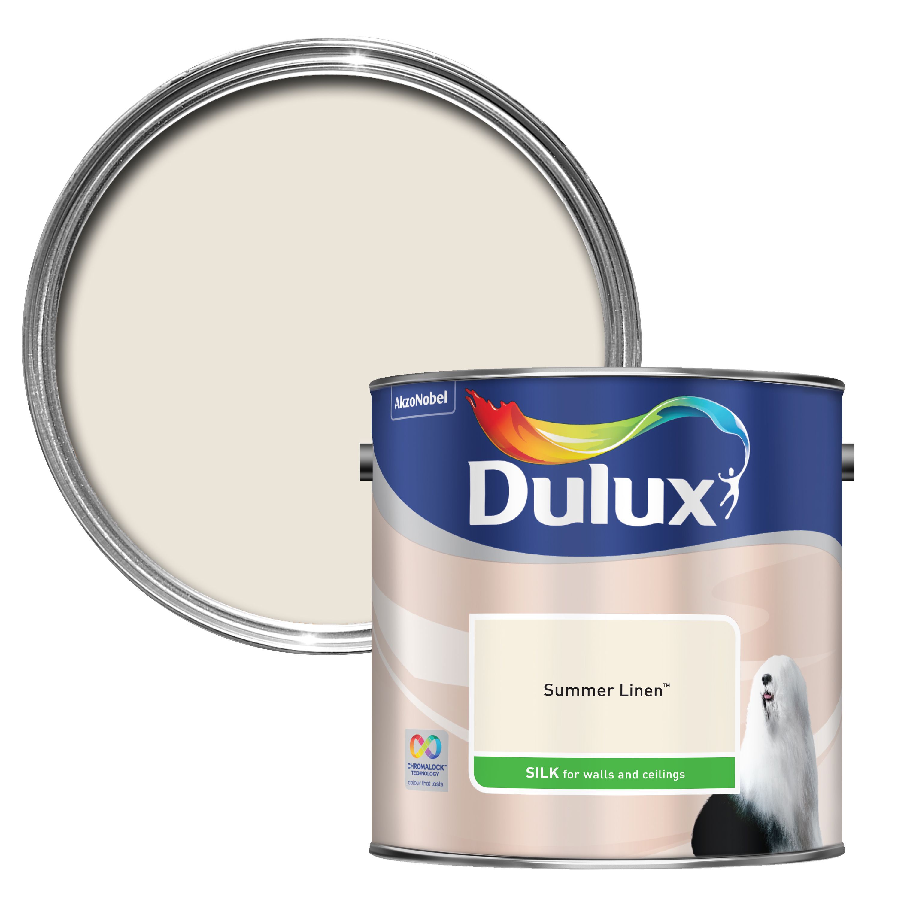 Dulux Walls & Ceilings Summer linen Silk Emulsion paint, 2.5L