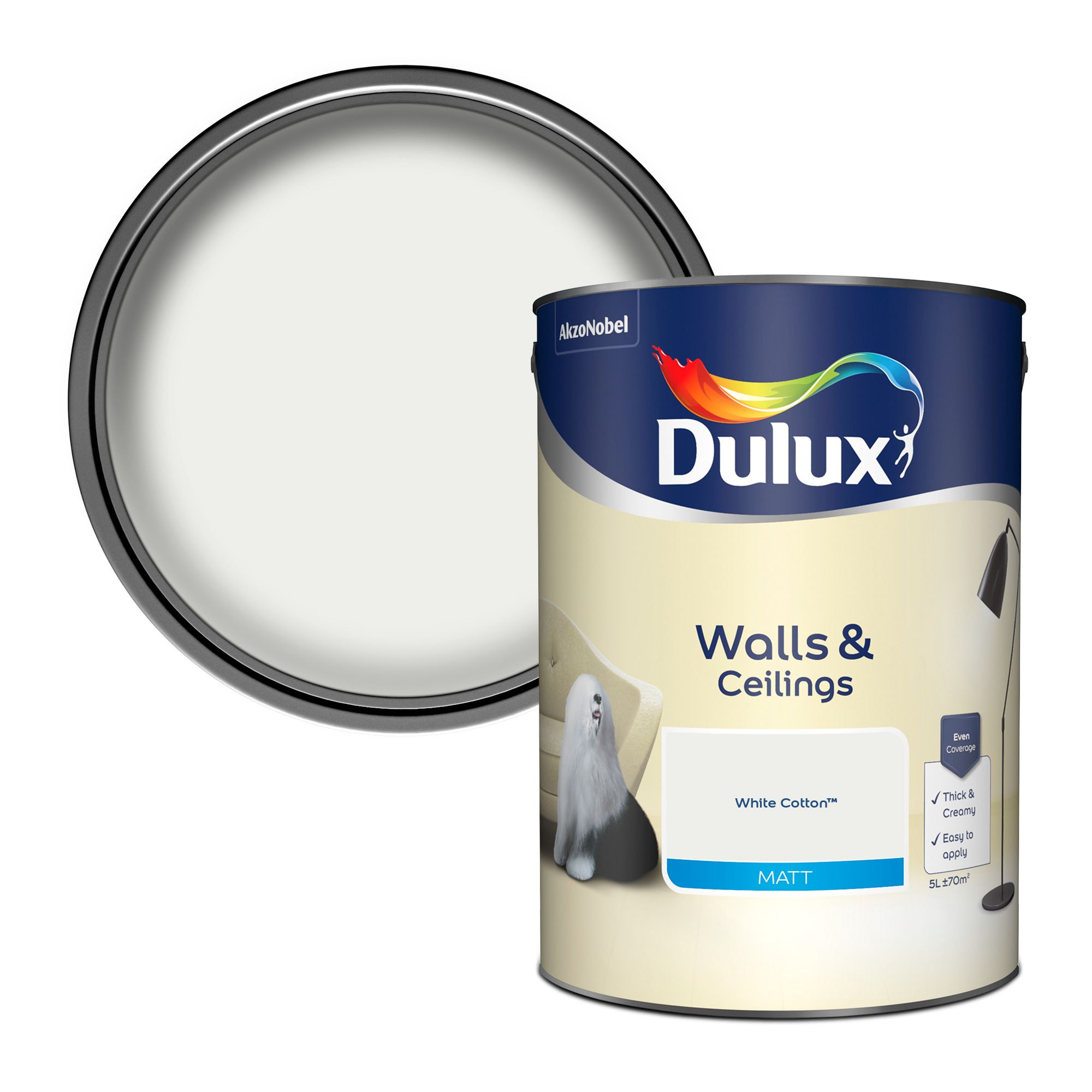 Dulux Walls & ceilings White cotton Matt Wall & ceiling Emulsion paint, 5L
