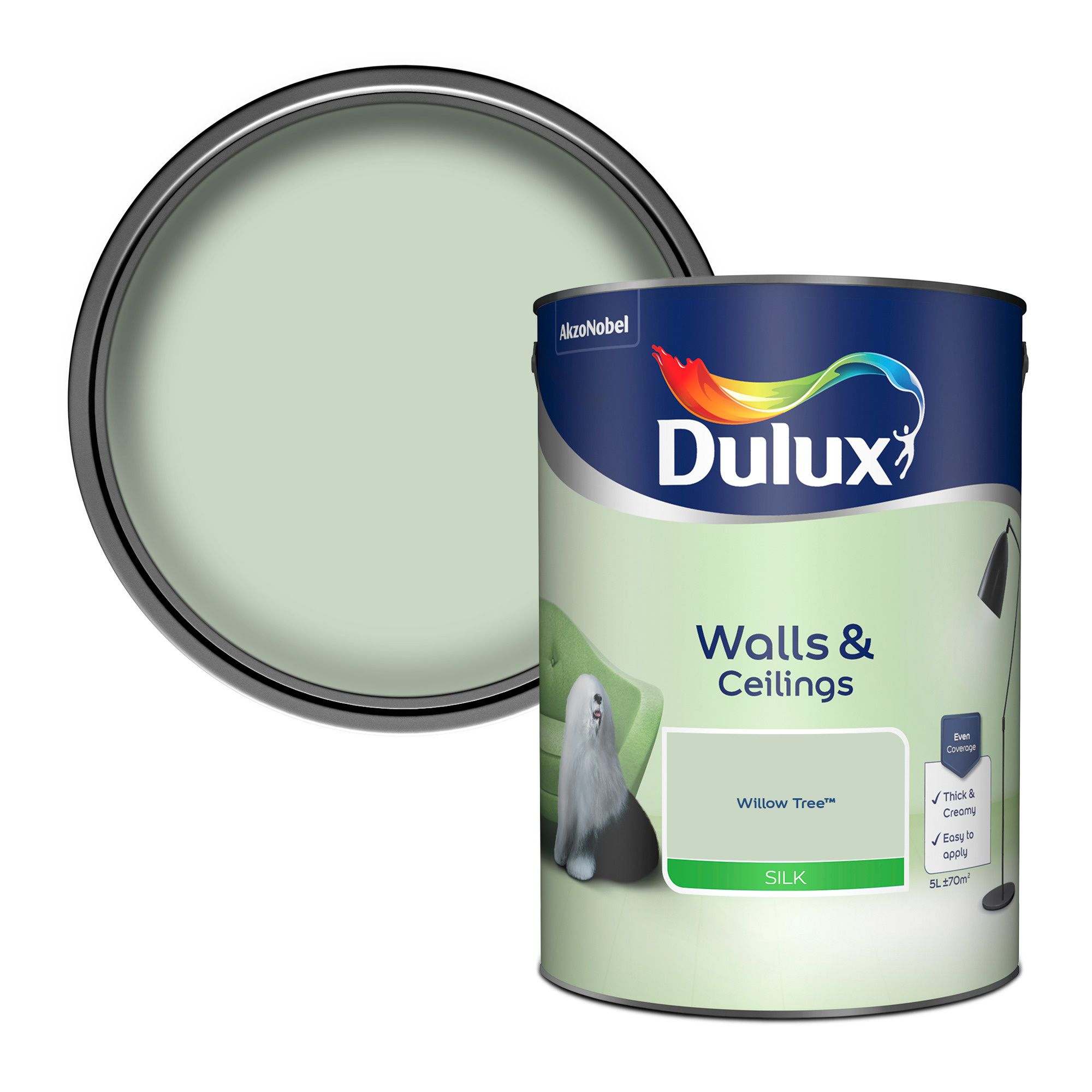 Dulux Walls & ceilings Willow tree Silk Wall & ceiling Emulsion paint, 5L
